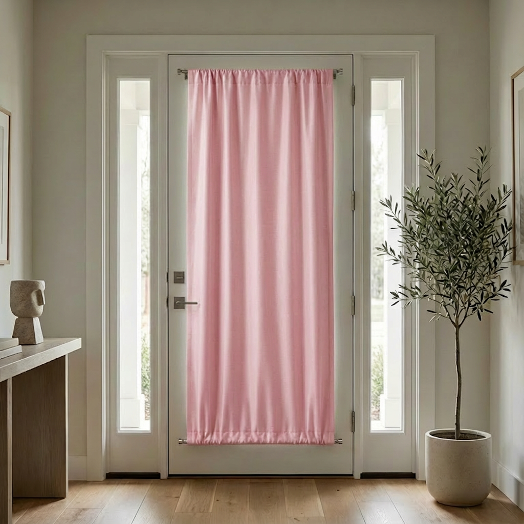 Pink luxury silk-fiber French door blackout curtains by DWCN Official, showcasing smooth fabric and elegant design for light control