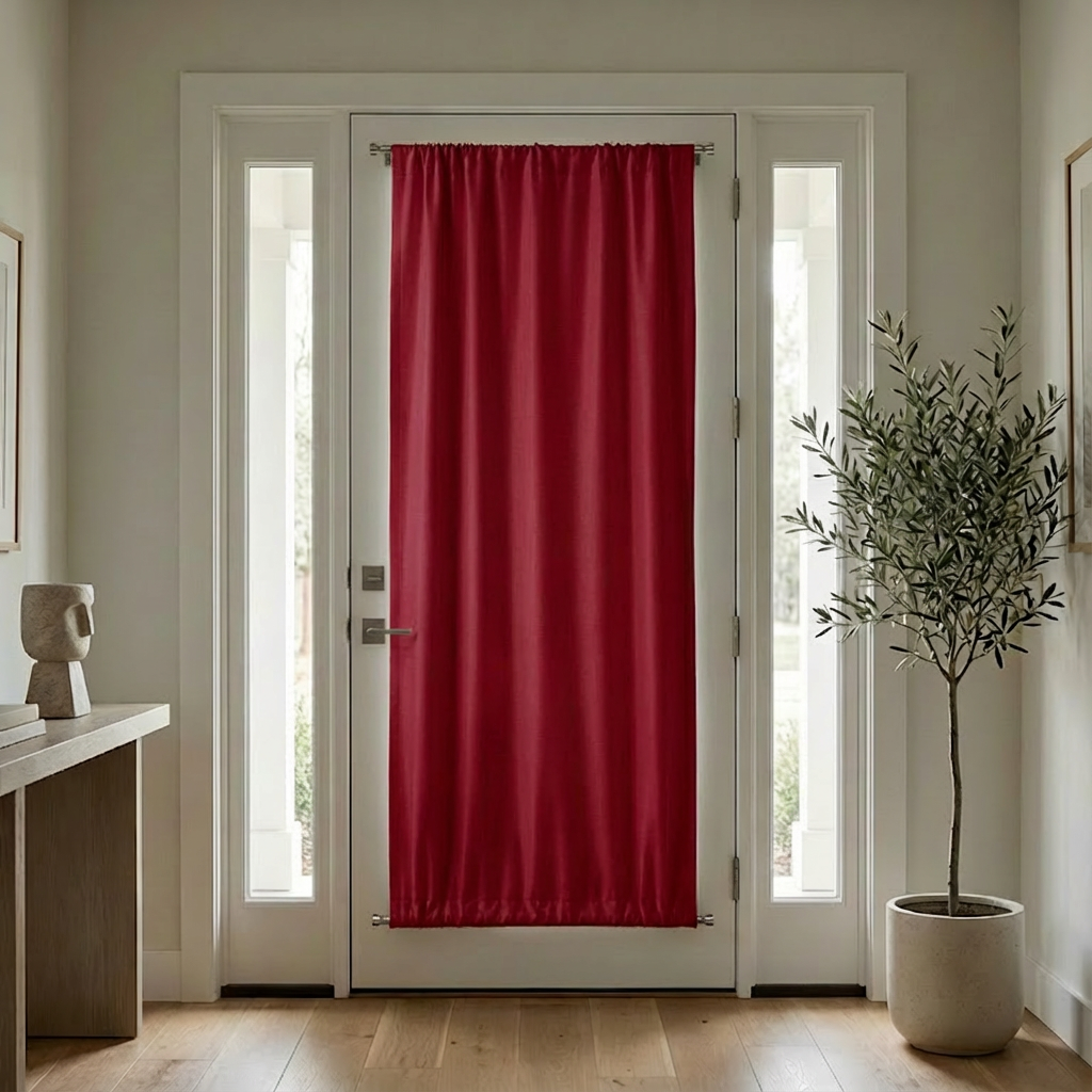 Blackout curtains with luxurious silk-fiber fabric designed for French doors, featuring a deep black color and elegant drape.