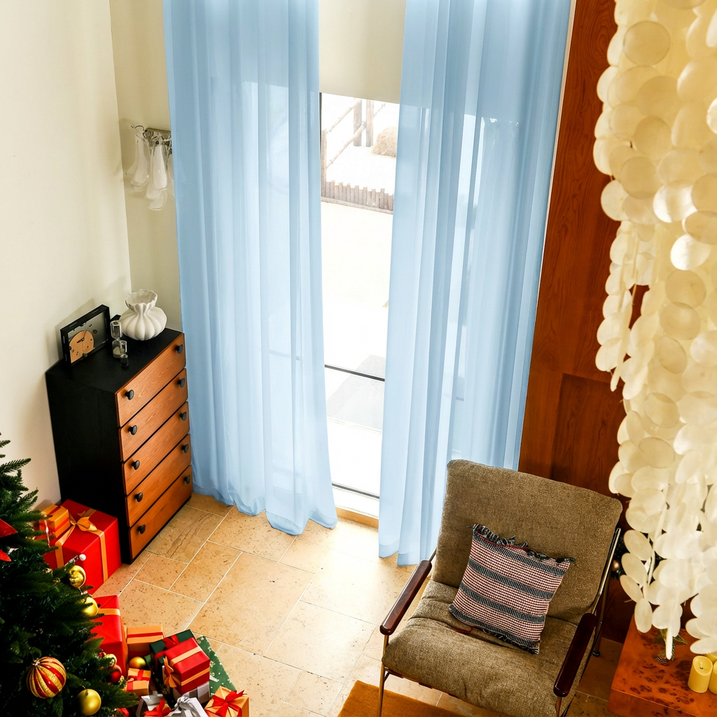 Custom Linen Texture Solid Sheer Curtains