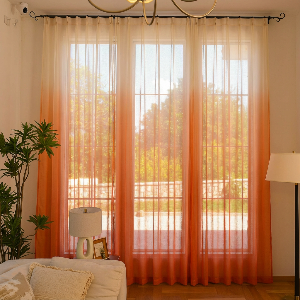 Custom Vertical Ombre Linen Texture Sheer Curtains