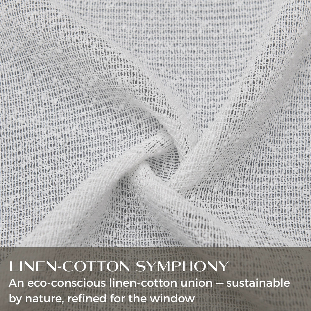 DWCN Official Selene Snow Mist linen sheer curtain with top pencil pleat design, showcasing lightweight, airy fabric for elegant window decor.