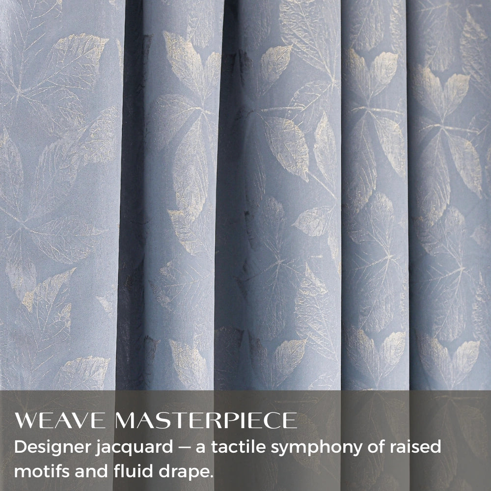 DWCN Official cotton curtain with embroidered clementine pattern and pencil pleat top, showcasing elegant, natural fabric detailing.