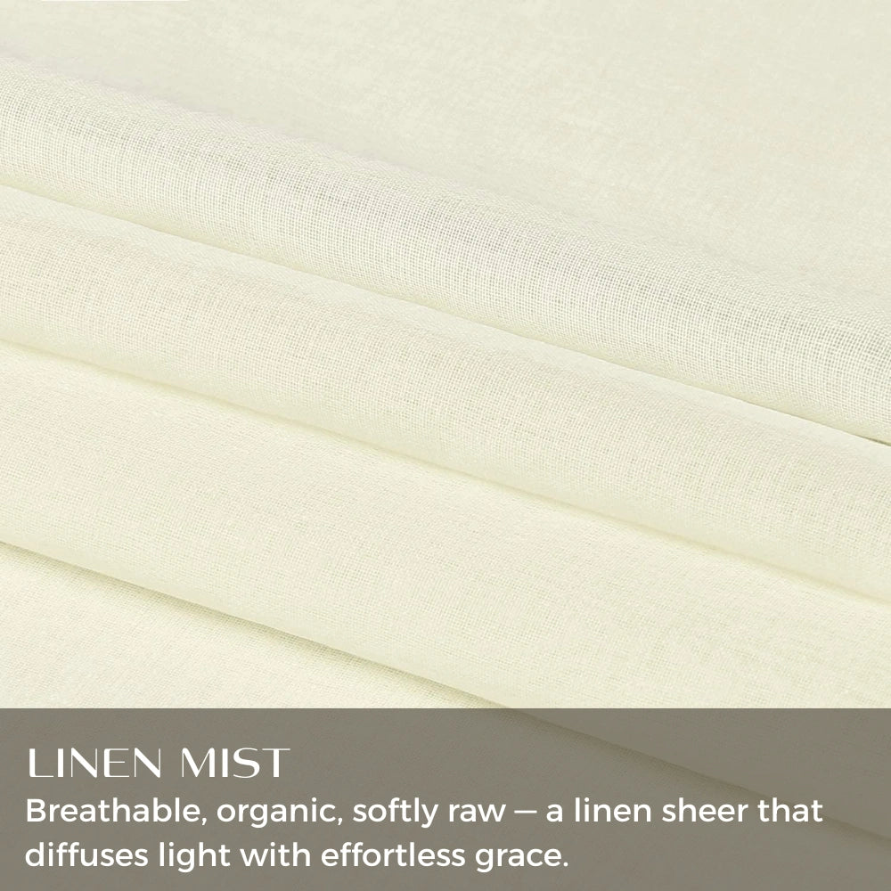 DWCN Official custom linen texture solid sheer curtains with pencil pleat top, lightweight and elegant window treatment fabric.