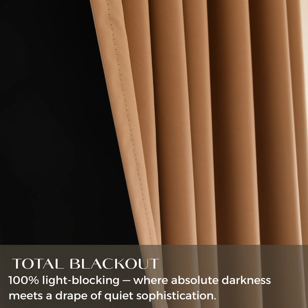 Black silk-fiber curtains with top pencil pleat design from DWCN Official, showcasing their smooth texture and elegant drape.
