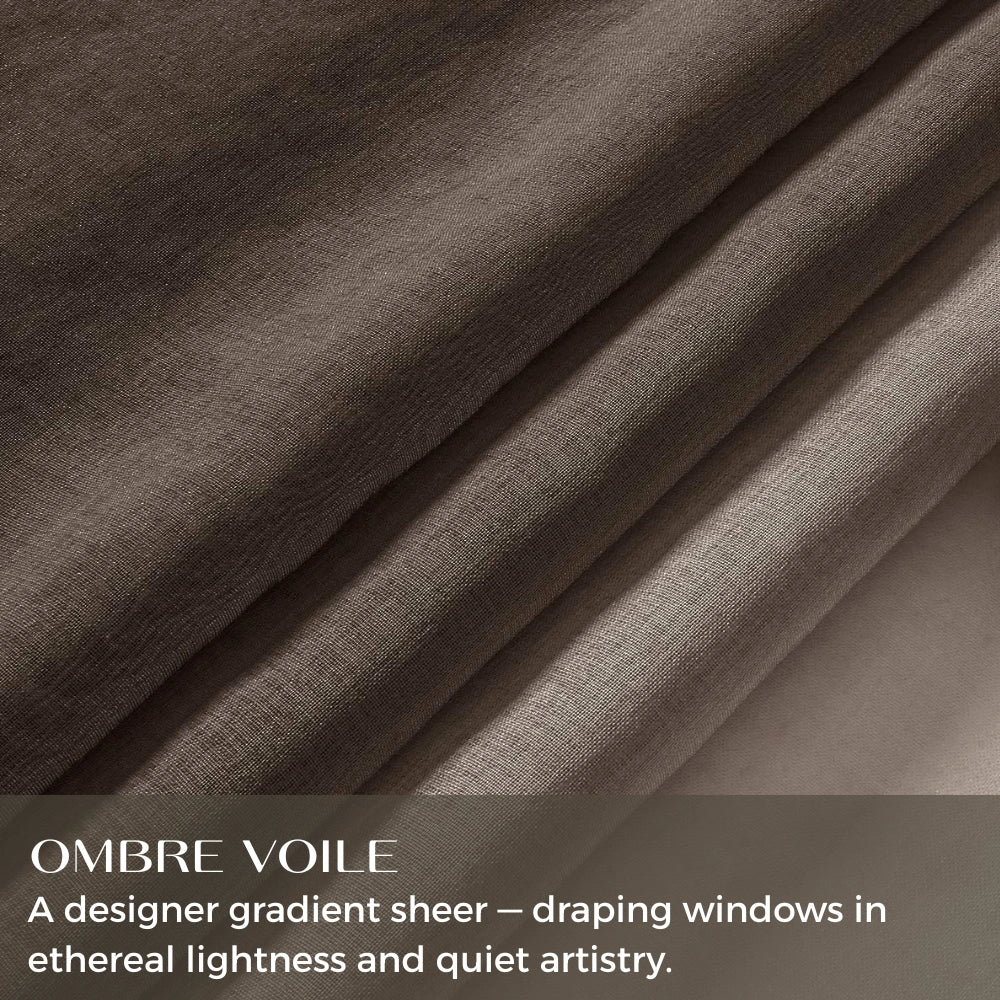 DWCN Official custom vertical linen texture sheer curtains with ombre design and pencil pleat top, showcasing elegant fabric and light filtering.