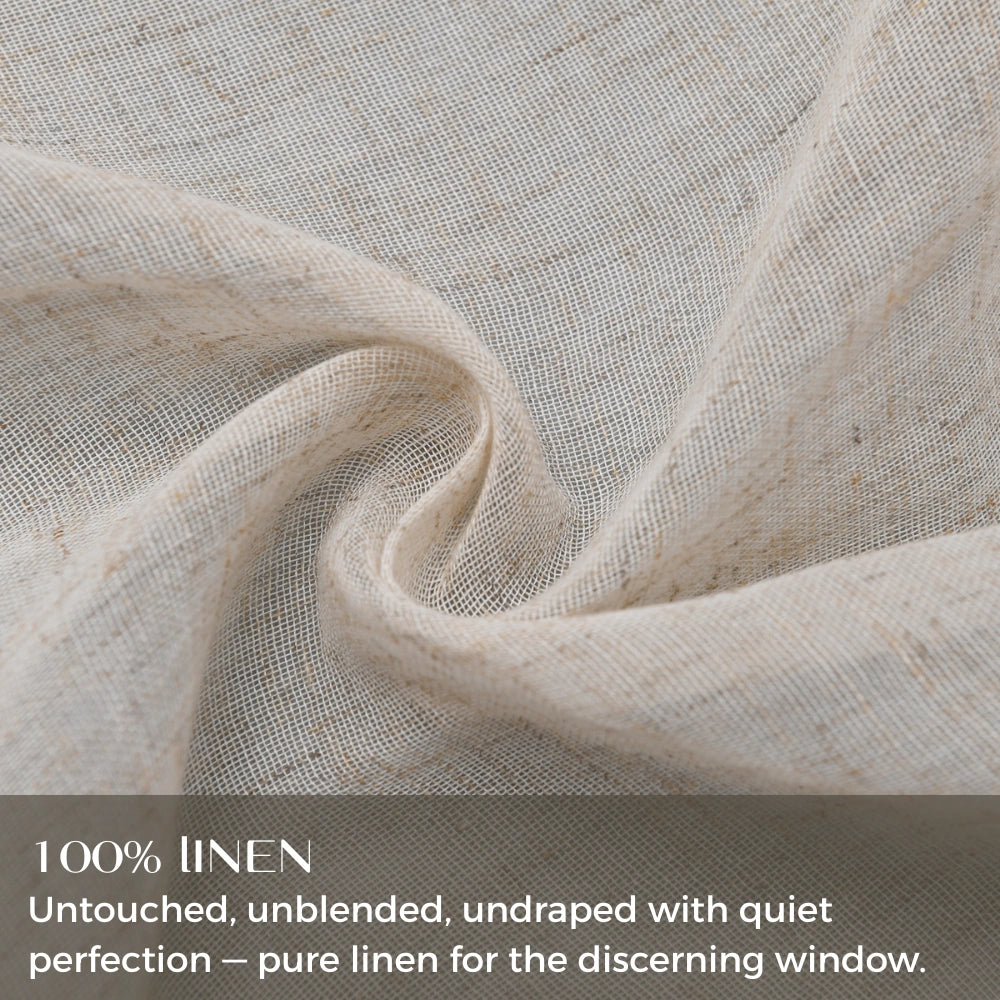 DWCN Official Rhea 100% linen natural flax sheer curtain with pencil pleat top for elegant, light-filtering window coverage.