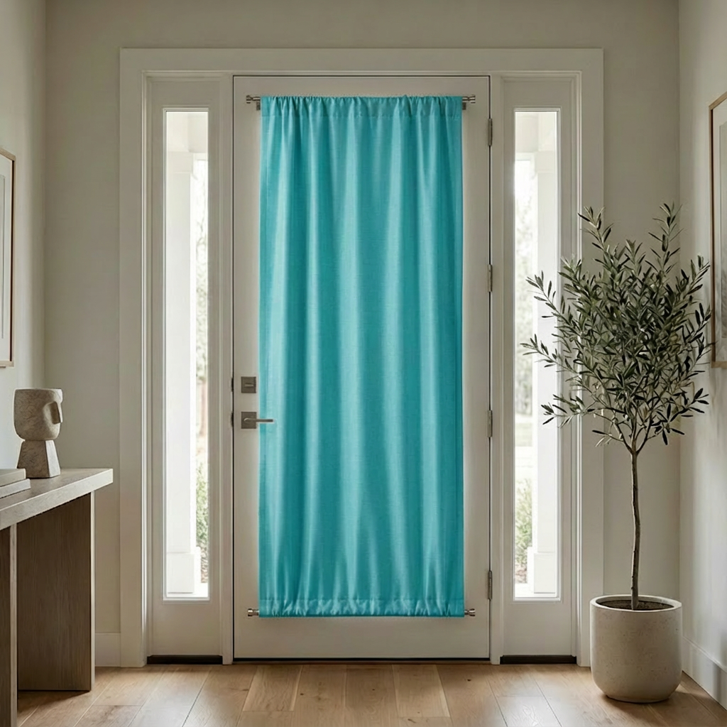 Turquoise luxury silk-fiber French door blackout curtains by DWCN Official, featuring a smooth, elegant fabric and blackout lining.
