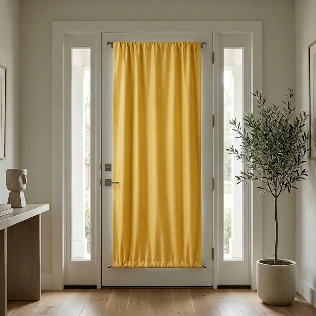 Luxury silk-fiber black French door blackout curtains from DWCN Official in vibrant yellow fabric, designed for elegant light control.