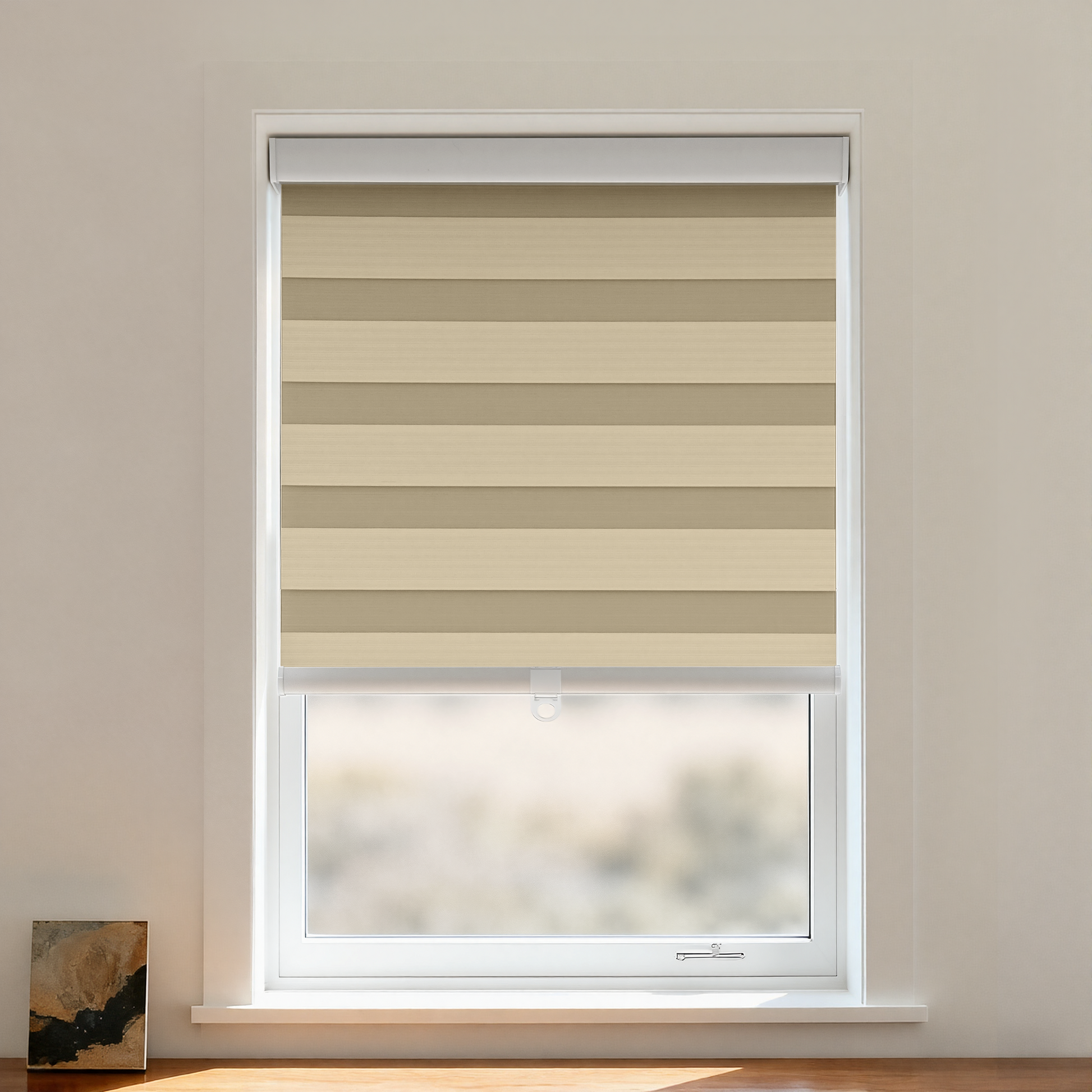 Blackout zebra shade with cordless design by DWCN Official, showing black and white striped fabric for light control and privacy.