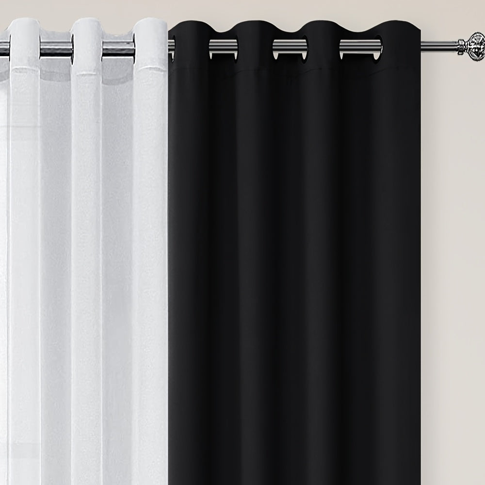 4pcs/SET Curtains - 2pcs Blackout Curtains with Tiebacks And 2pcs Sheer Curtains