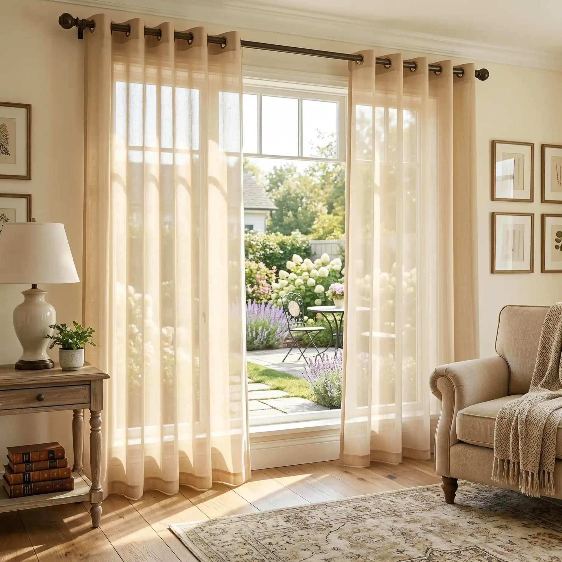 Beige linen texture solid sheer curtains from DWCN Official, showcasing lightweight, elegant fabric with soft, natural drape.