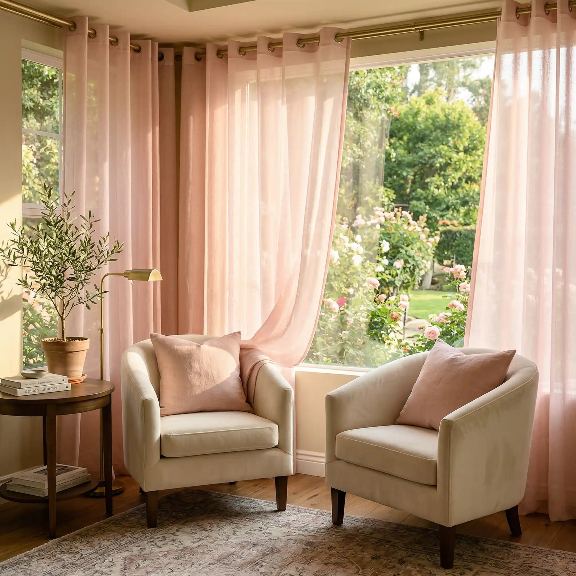 Blush pink linen texture solid sheer curtains by DWCN Official, showcasing lightweight, elegant window treatment with a soft, airy appearance.