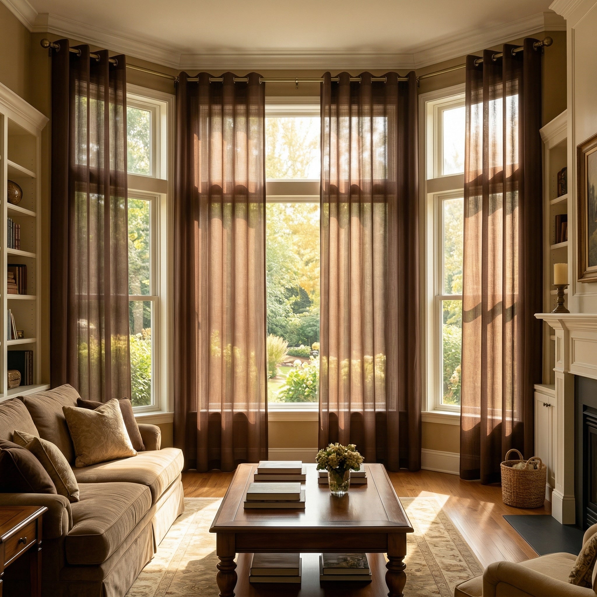 Custom Linen Texture Solid Sheer Curtains