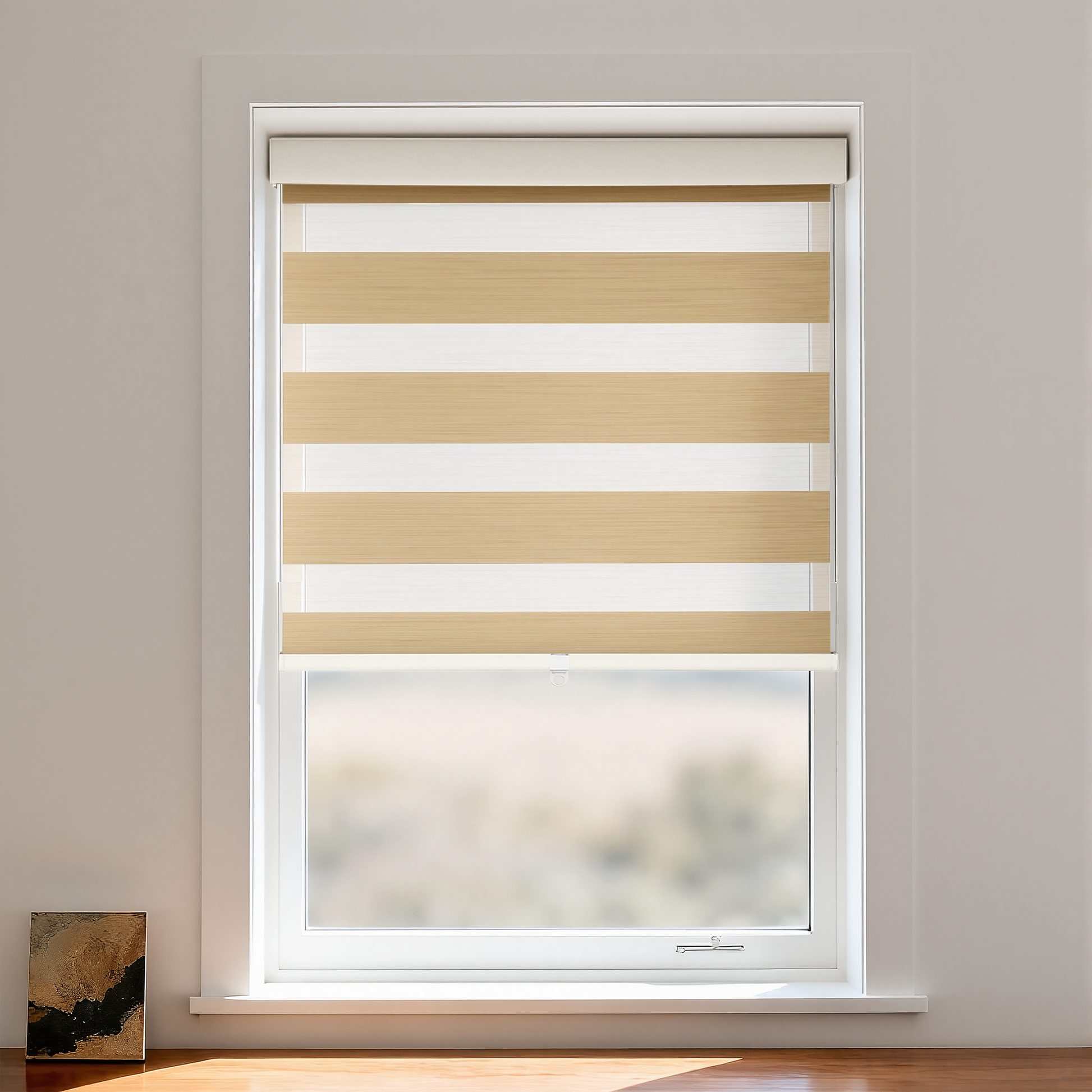 Terry Blackout Zebra Shade Cordless by DWCN Official showing black and white striped fabric window blind with cordless design