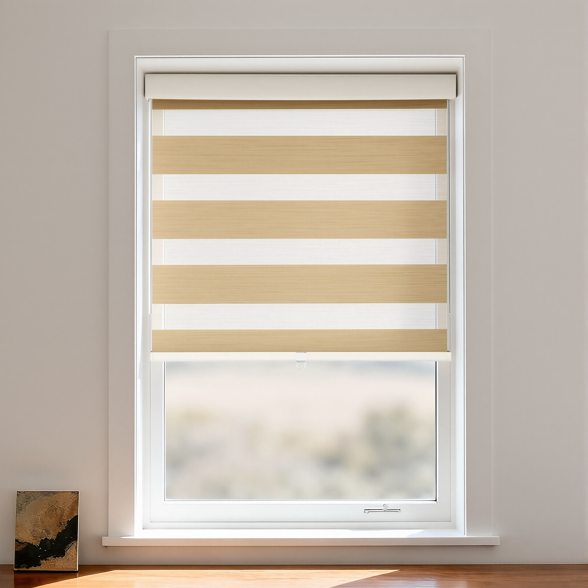 Terry Blackout Zebra Shade Cordless by DWCN Official showing black and white striped fabric window blind with cordless design