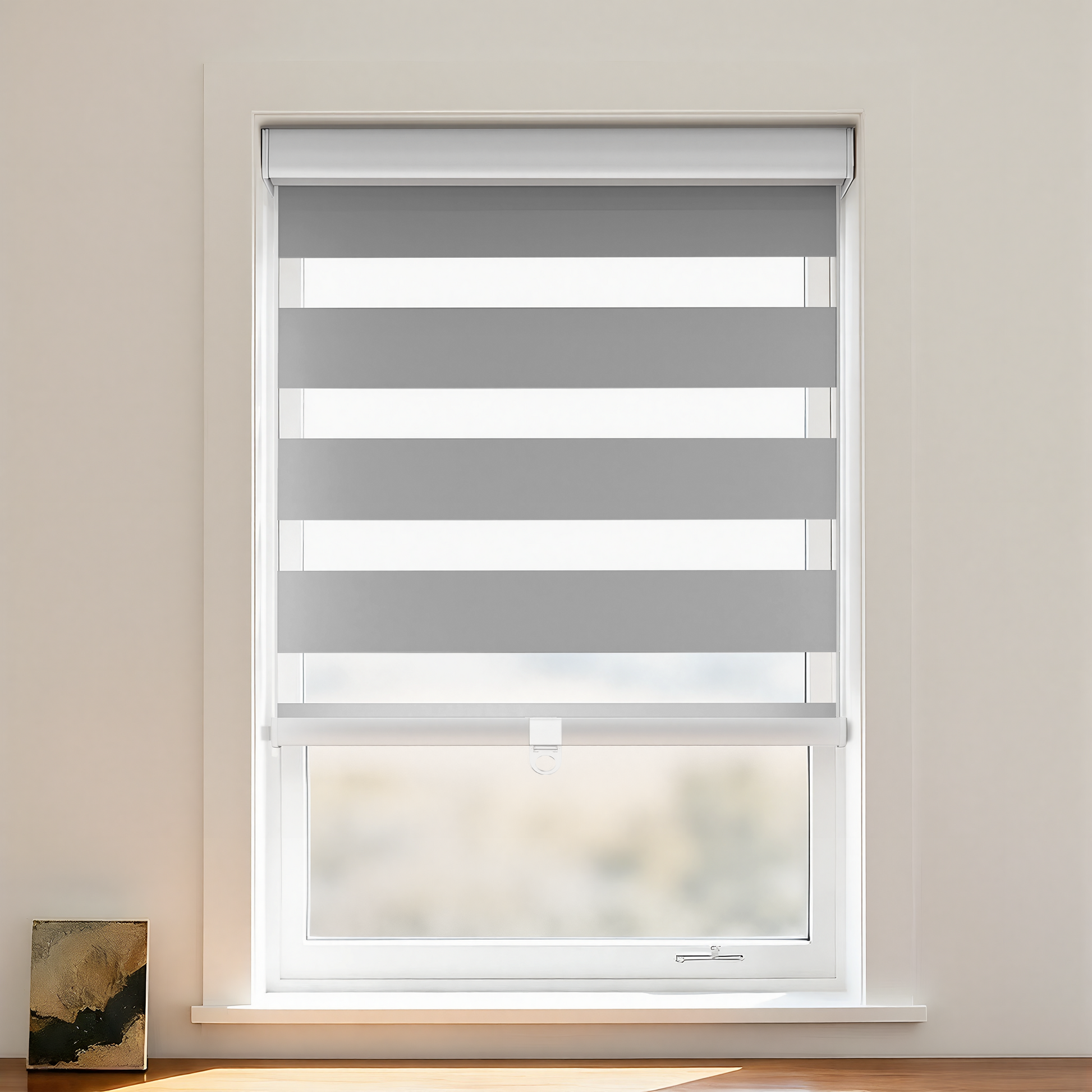 Nicole Blackout Zebra Shade Cordless from DWCN Official, showing a stylish black and white zebra-striped window blind with a cordless design.