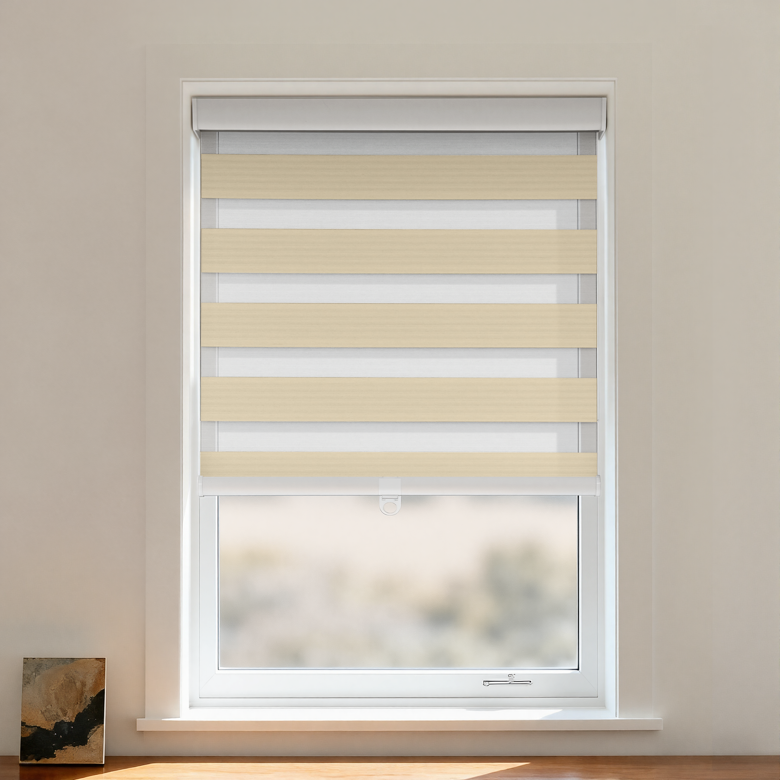 Blackout Zebra Shade Cordless by DWCN Official showing black and white striped fabric with a sleek, modern design.