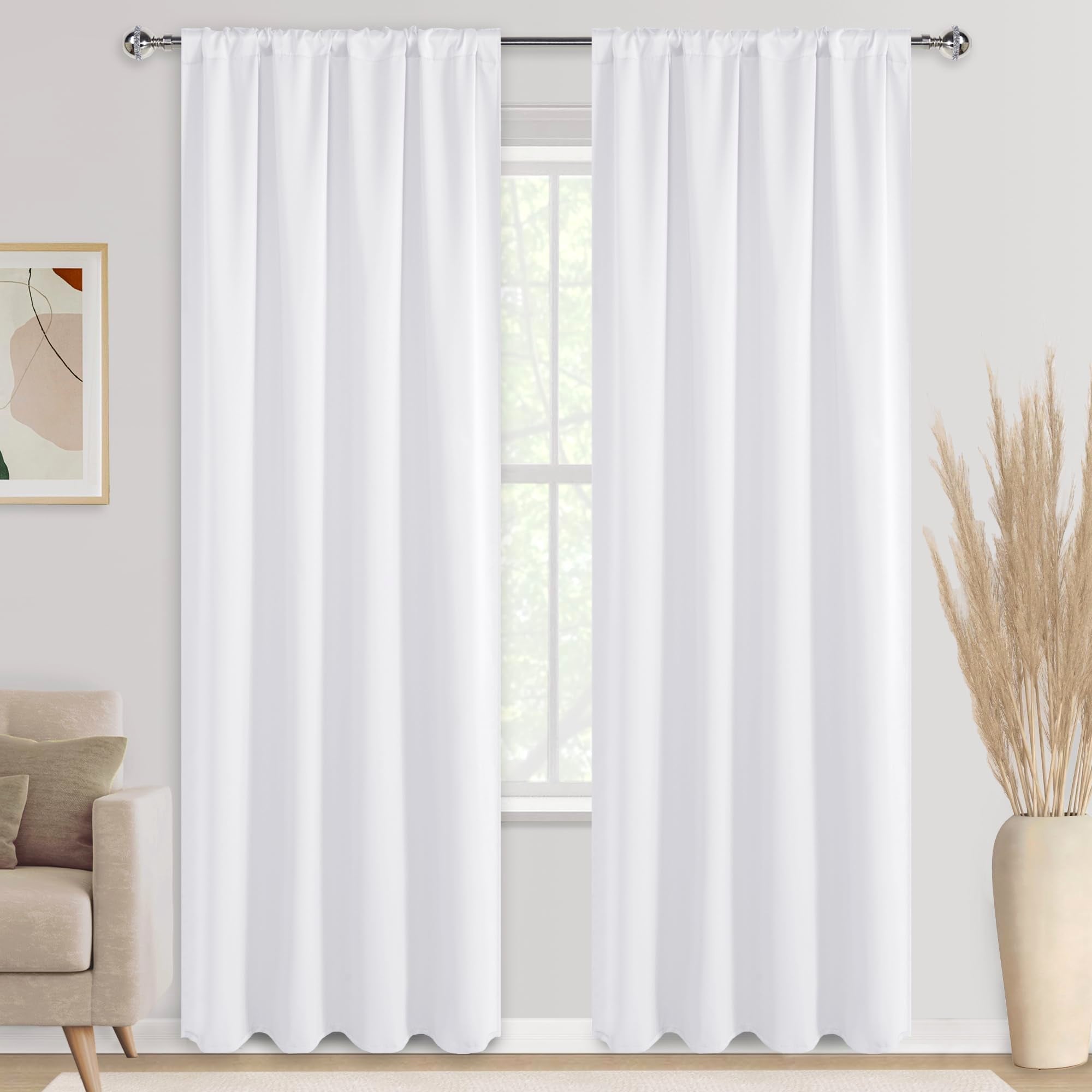 DWCN Blackout Curtains with Tiebacks, Rod Pocket/Back Tab, Set of 2 Panels