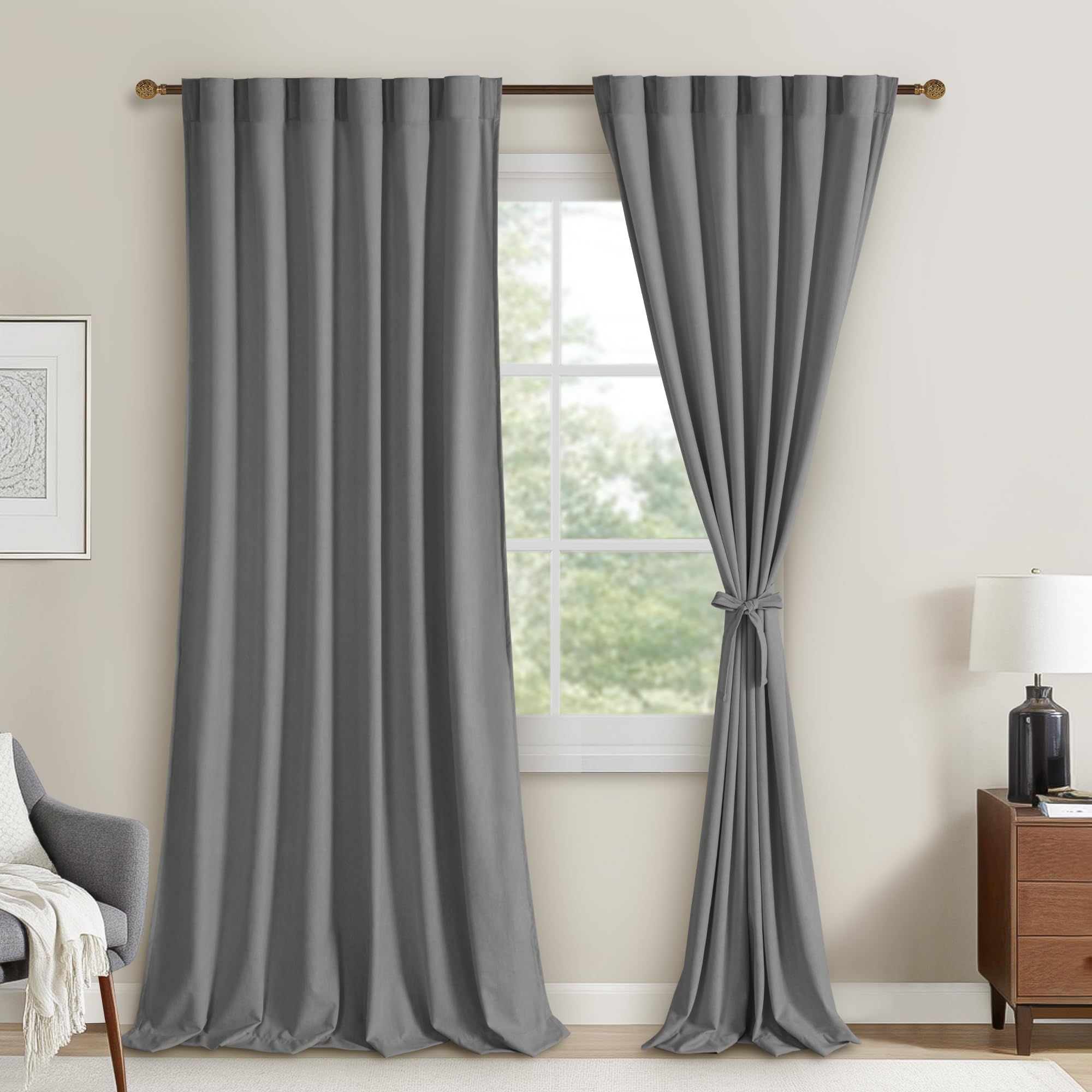 DWCN Velvet Curtains, 2 Panels - Rod Pocket and Back Tab