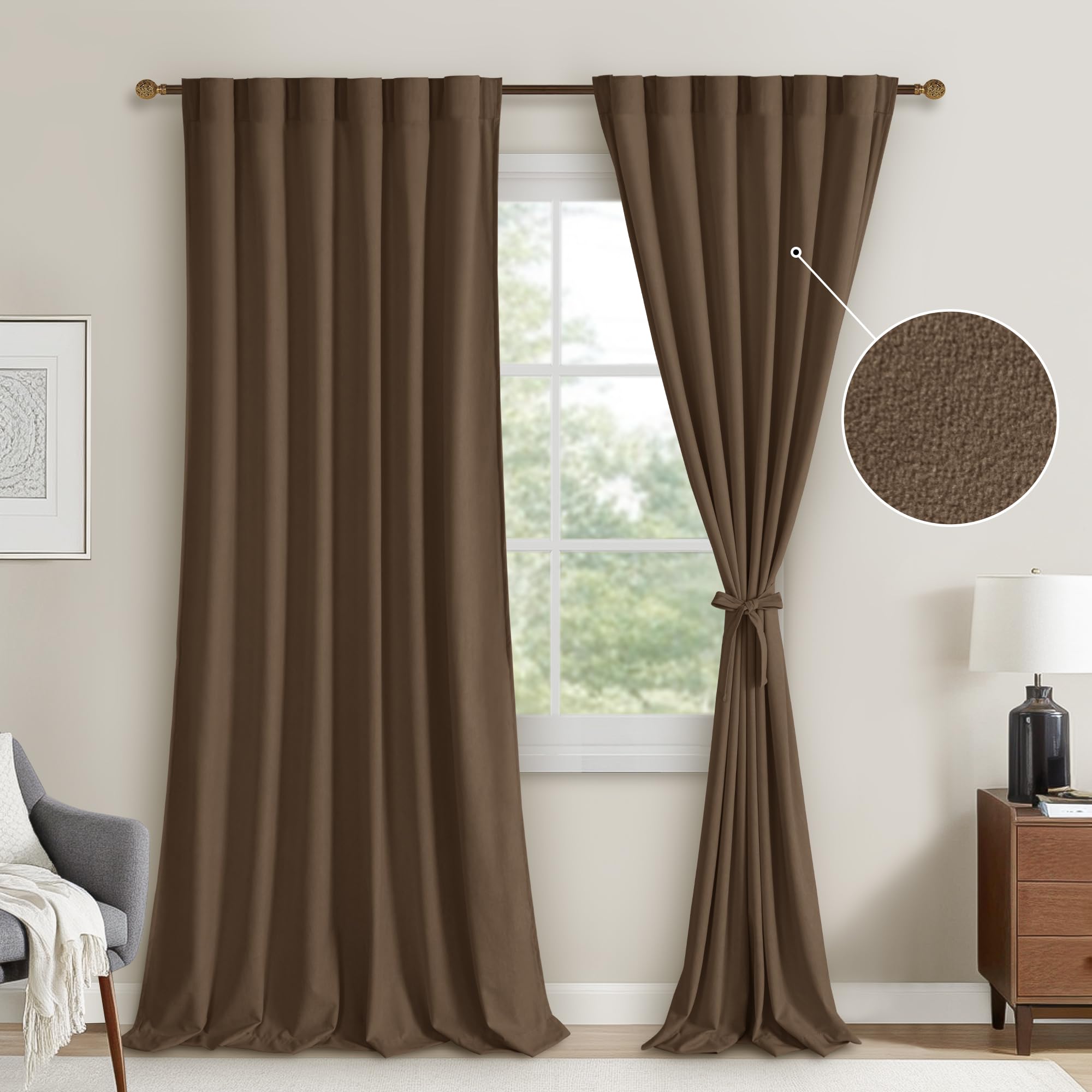 DWCN Velvet Curtains, 2 Panels - Rod Pocket and Back Tab