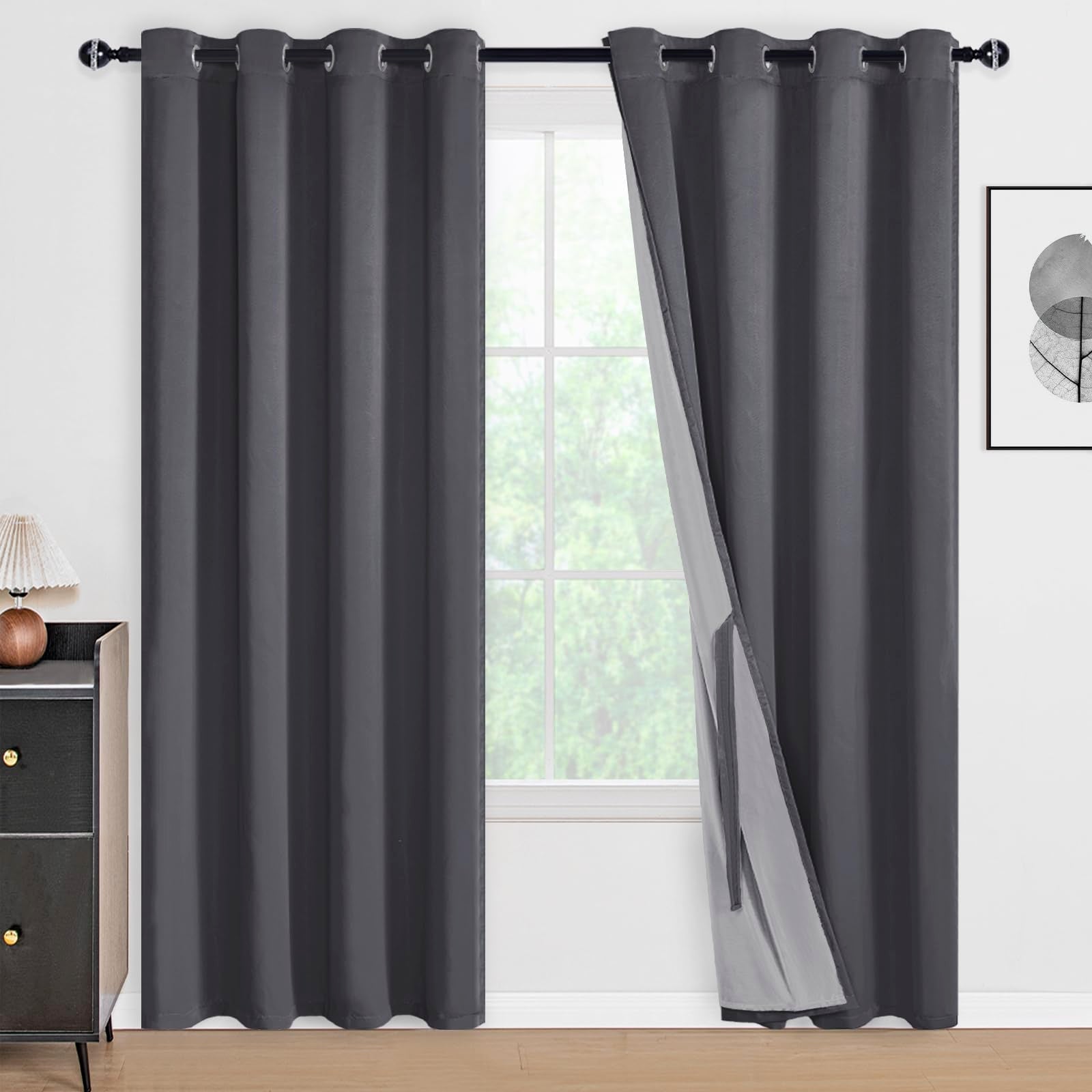 DWCN 100% Blackout Curtains with Tiebacks, Set of 2 Panels