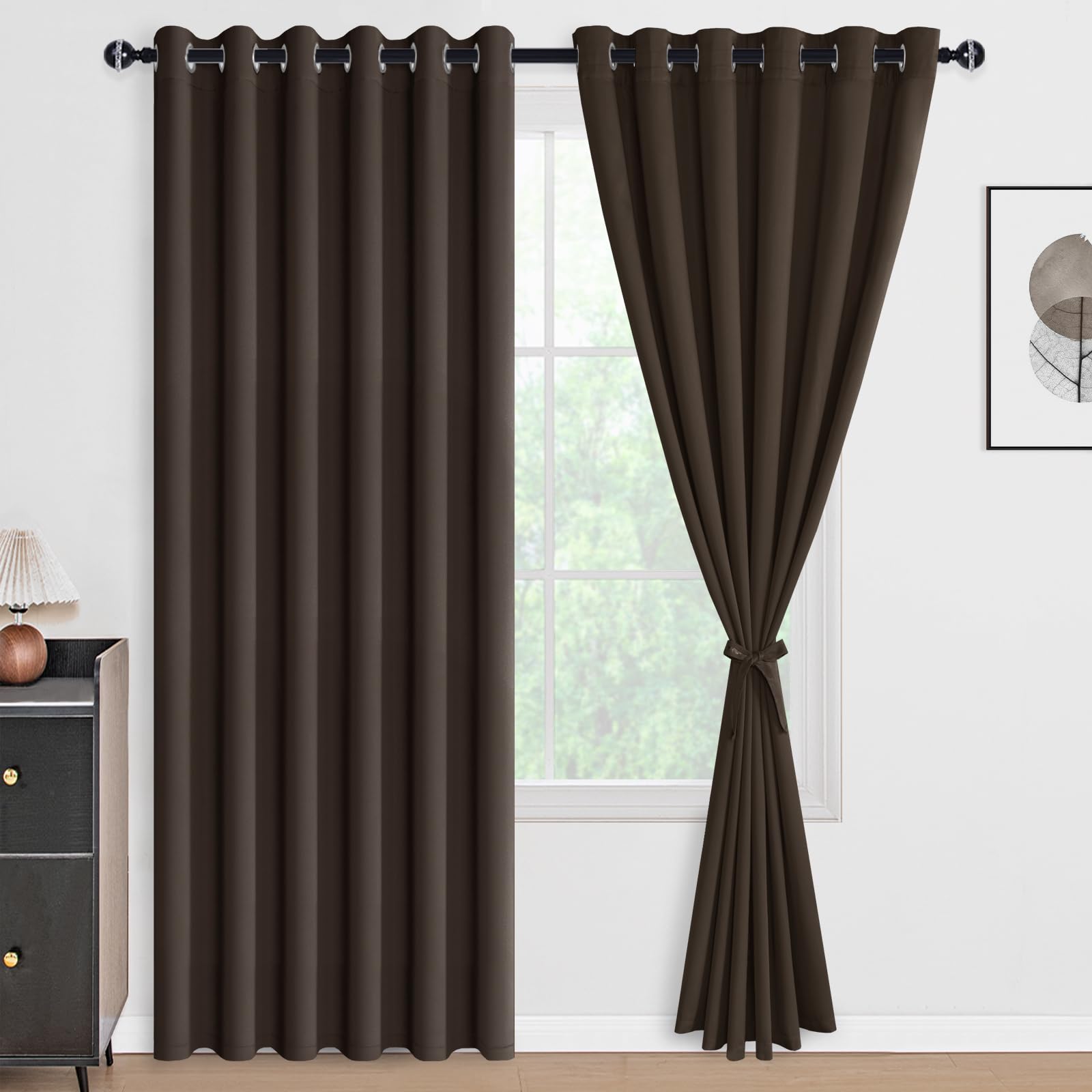DWCN 100% Blackout Curtains with Tiebacks, Set of 2 Panels