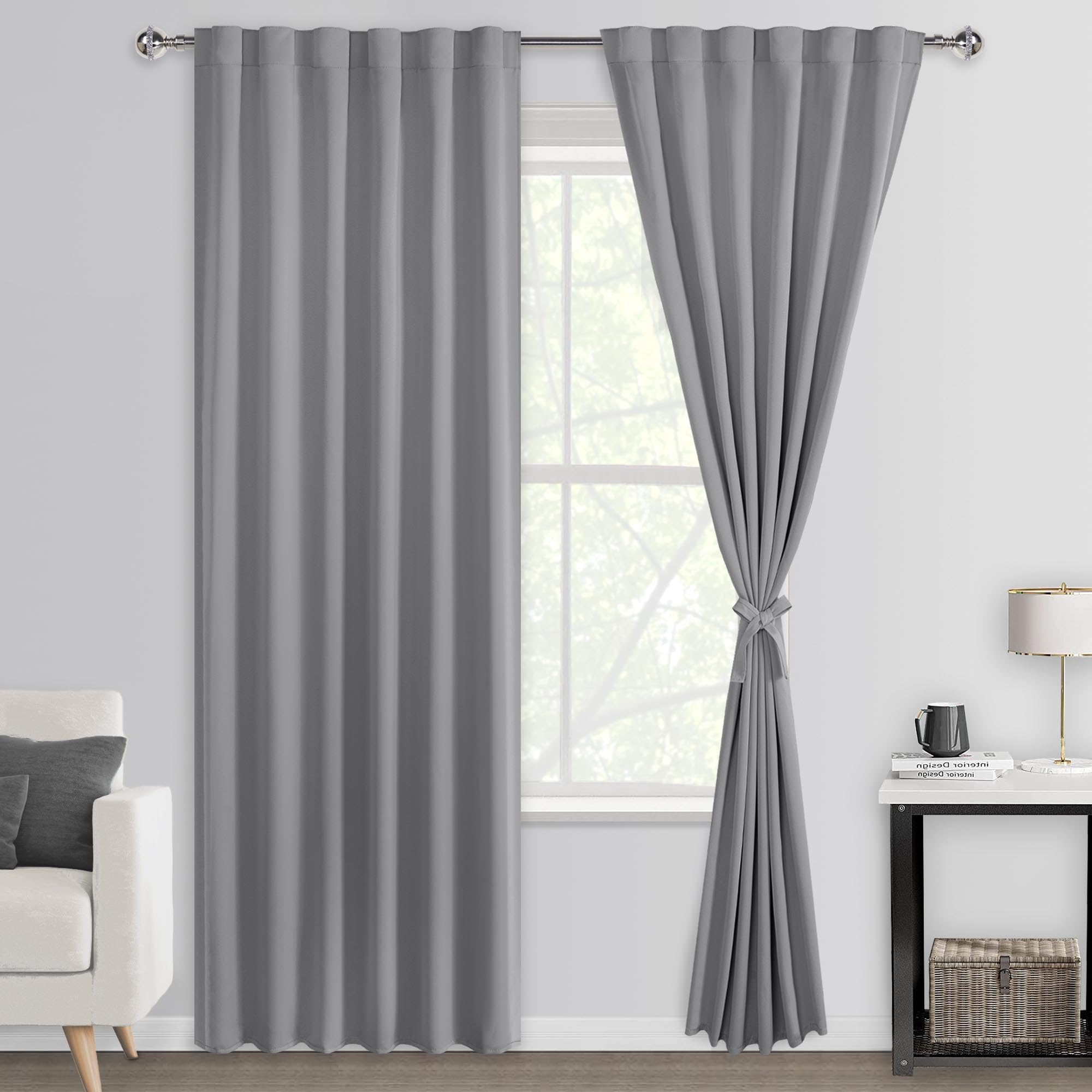 DWCN Blackout Curtains with Tiebacks, Rod Pocket/Back Tab, Set of 2 Panels