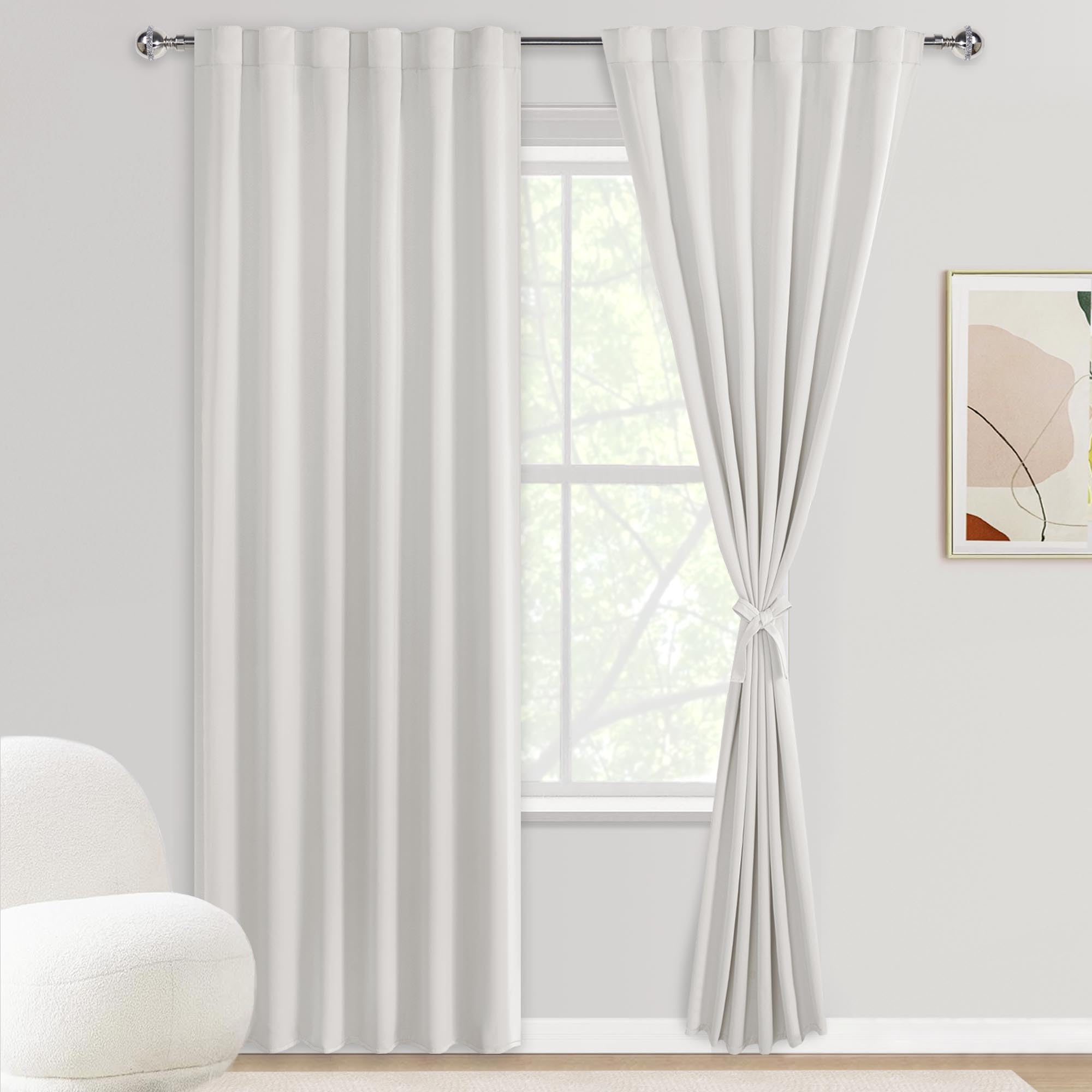 DWCN Blackout Curtains with Tiebacks, Rod Pocket/Back Tab, Set of 2 Panels