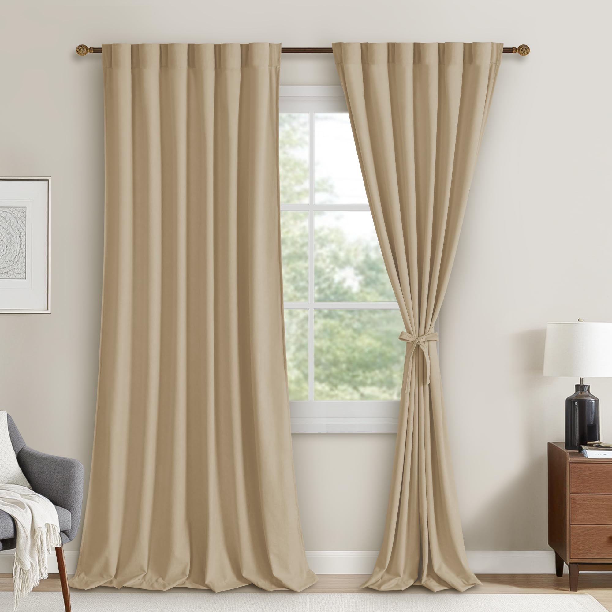 DWCN Velvet Curtains, 2 Panels - Rod Pocket and Back Tab
