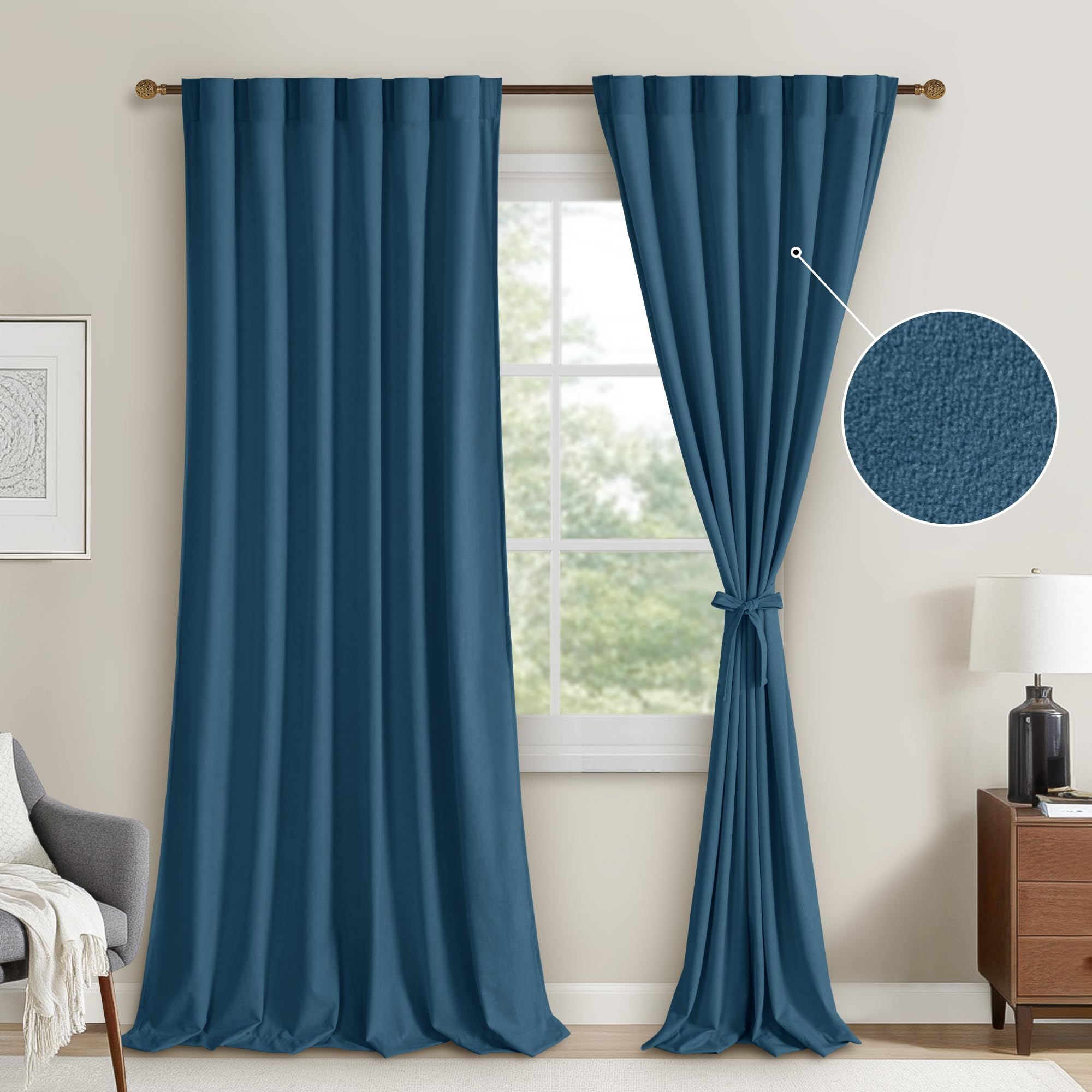 DWCN Velvet Curtains, 2 Panels - Rod Pocket and Back Tab