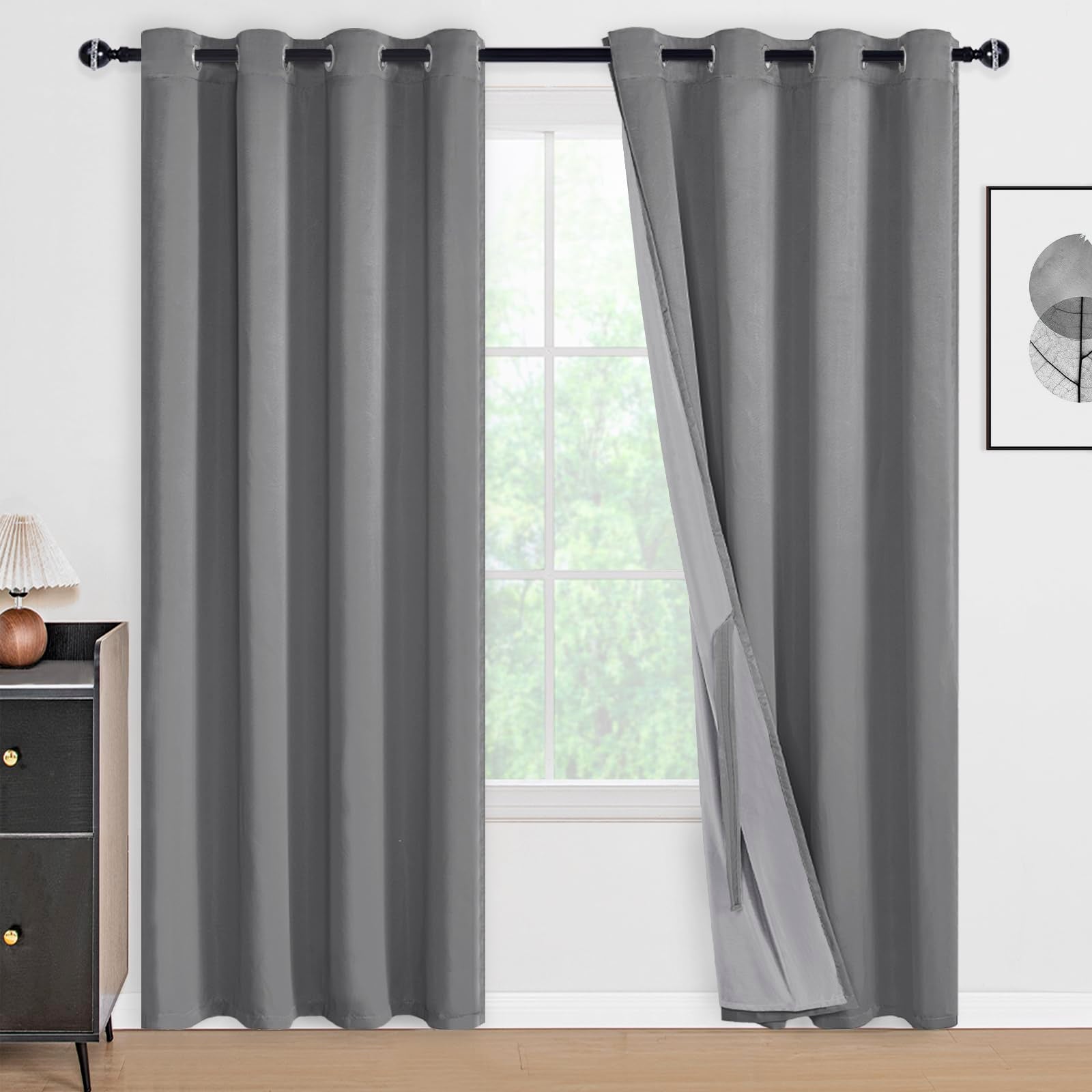 DWCN 100% Blackout Curtains with Tiebacks, Set of 2 Panels