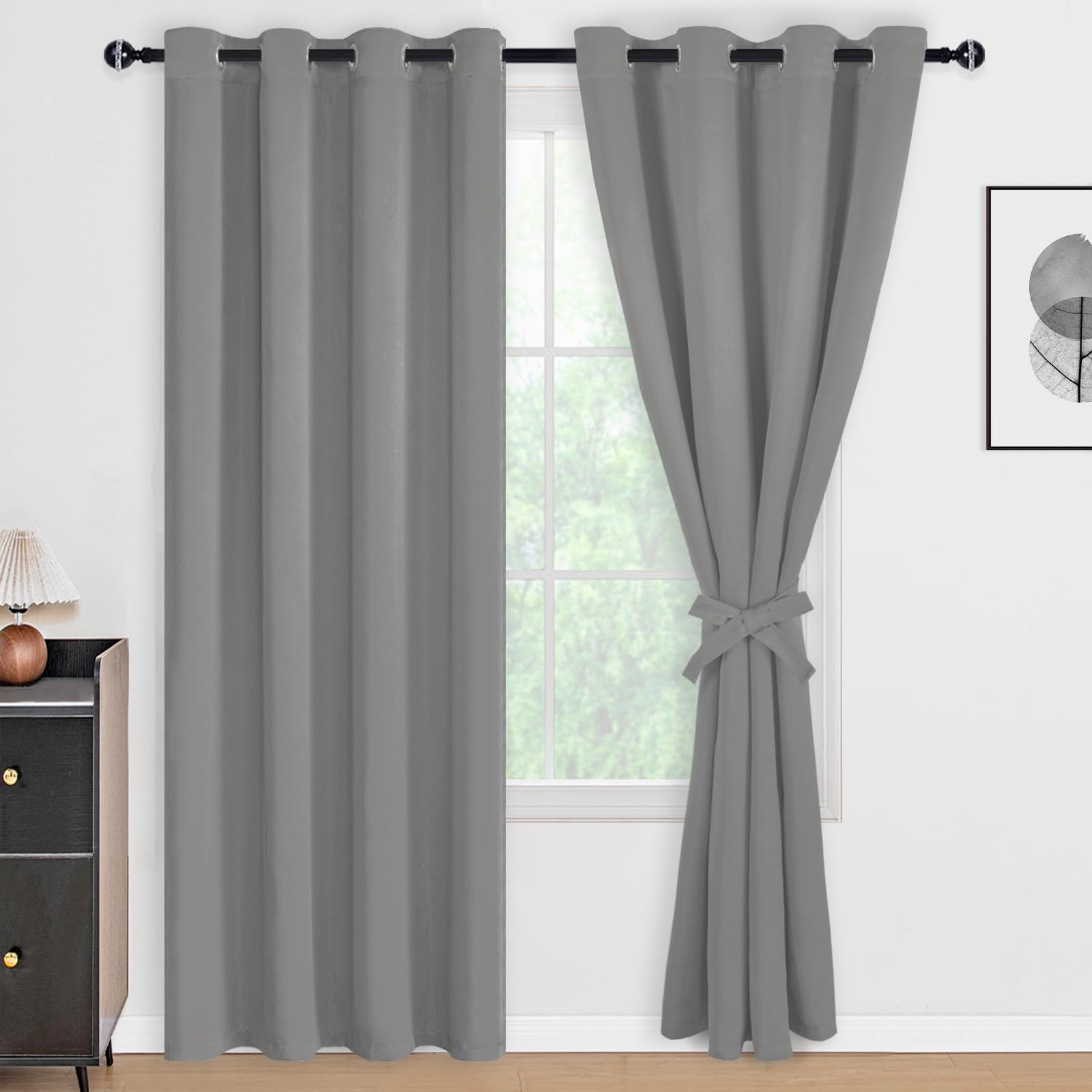 DWCN 100% Blackout Curtains with Tiebacks, Set of 2 Panels
