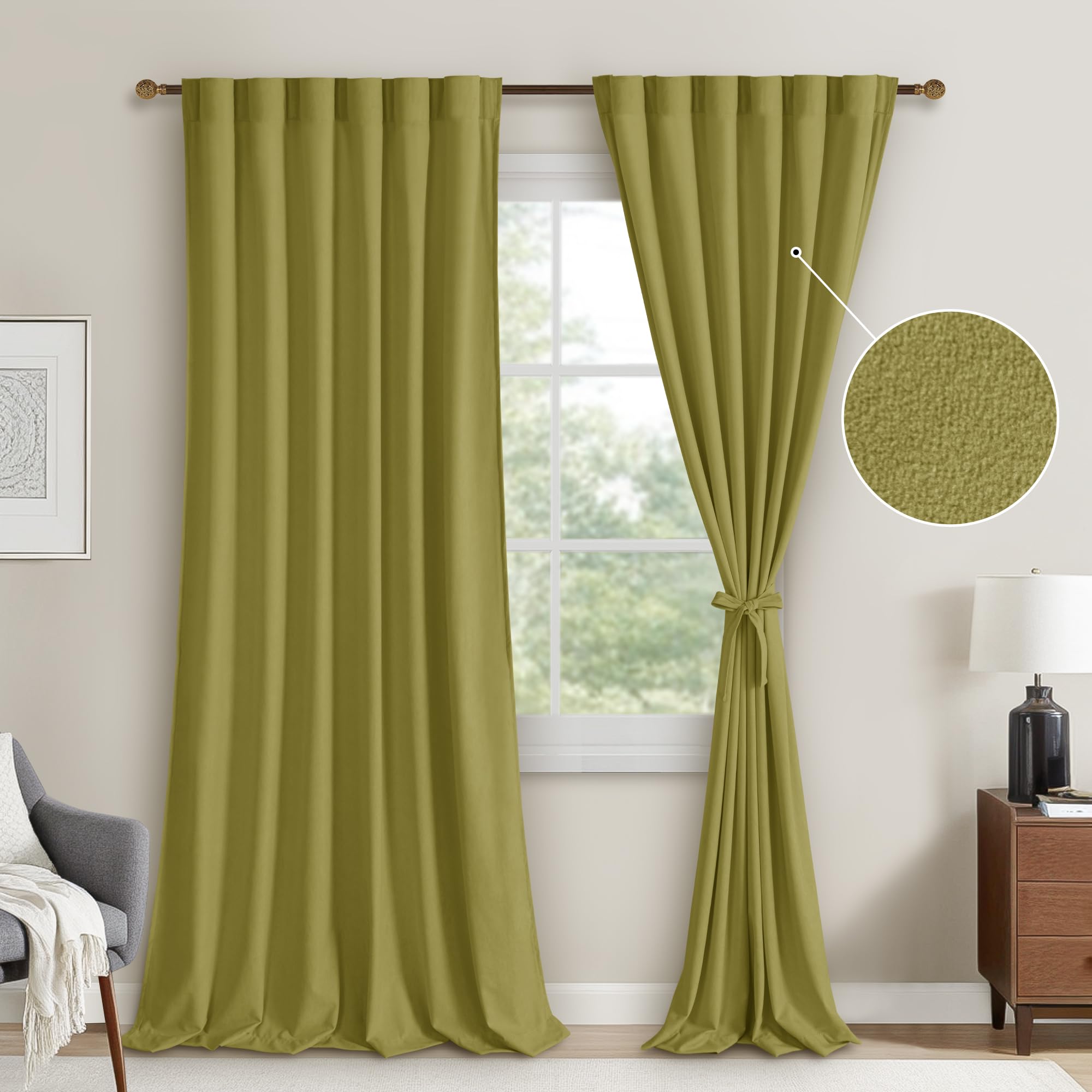 DWCN Velvet Curtains, 2 Panels - Rod Pocket and Back Tab