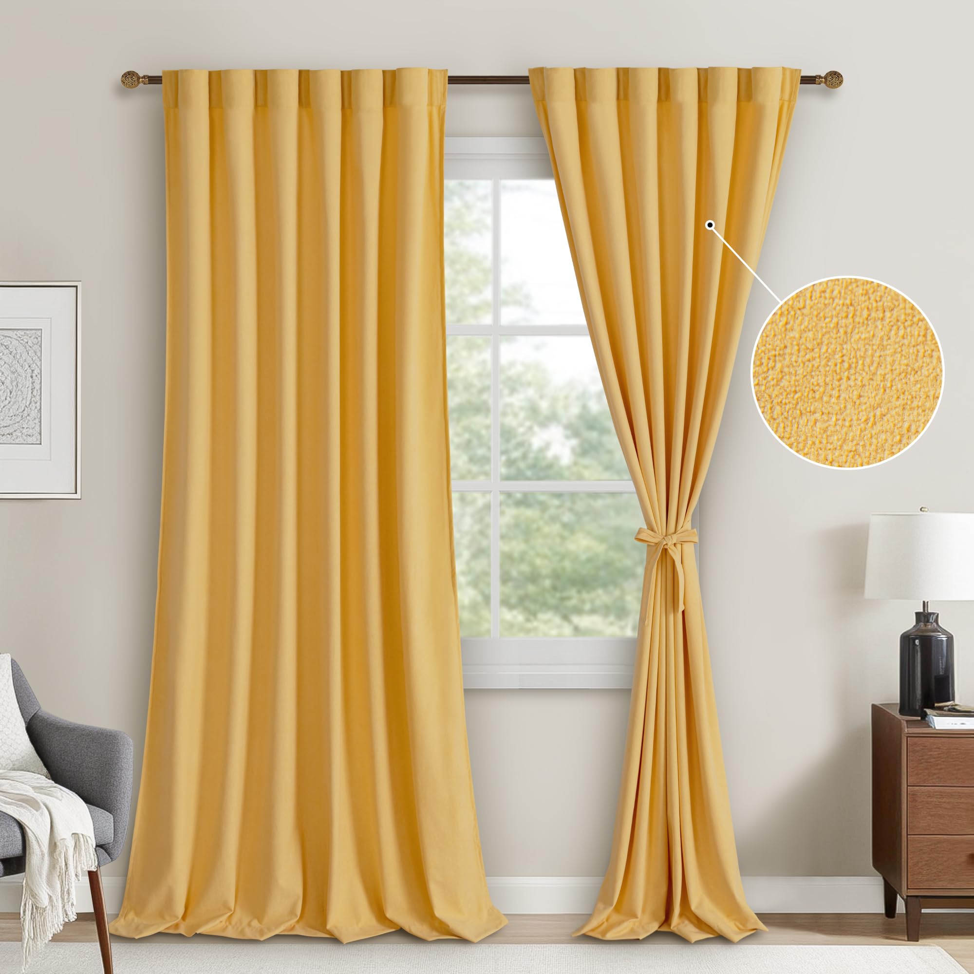 DWCN Velvet Curtains, 2 Panels - Rod Pocket and Back Tab