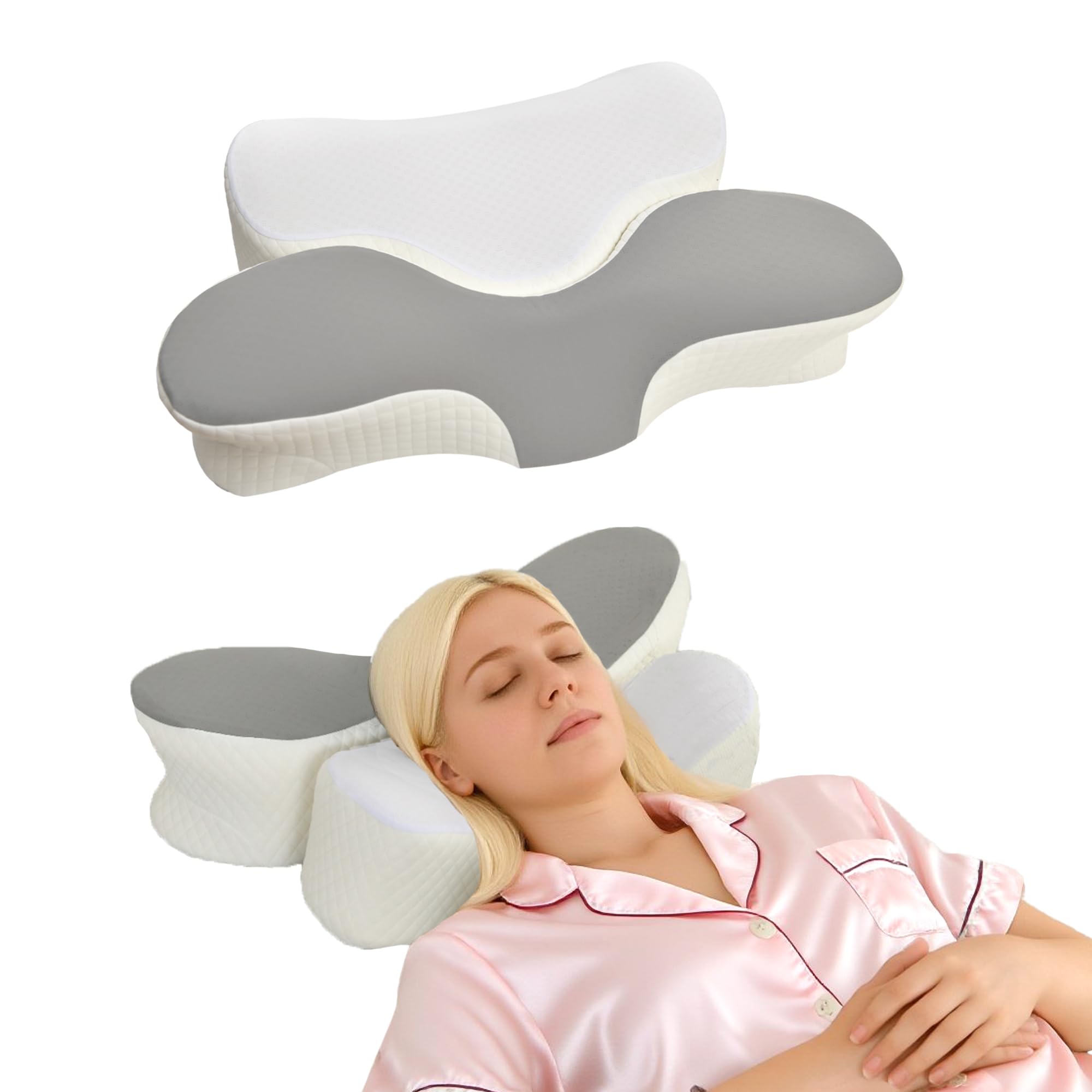 DWCN Removable Cervical Pillow 2 in 1，Grey and White