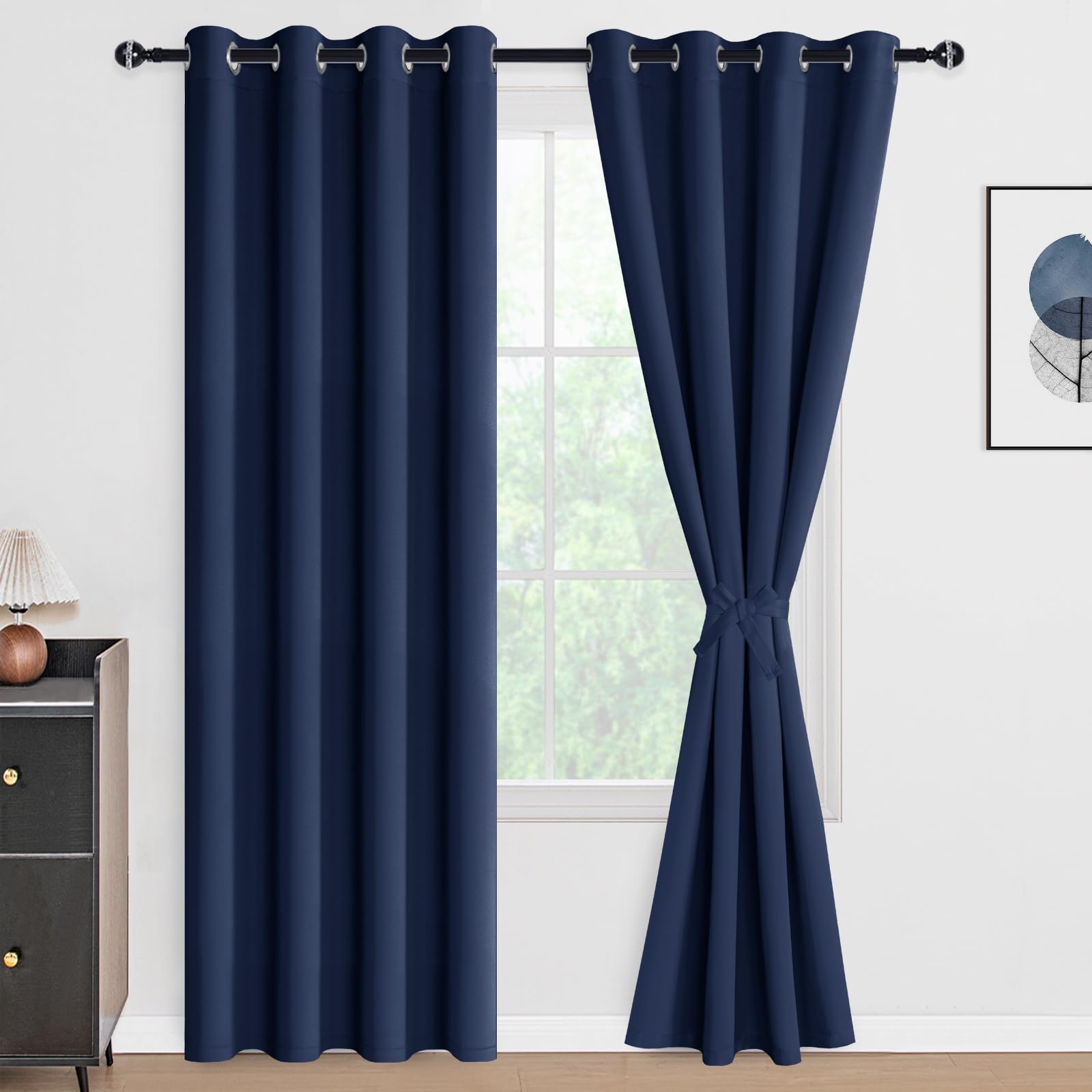 DWCN 100% Blackout Curtains with Tiebacks, Set of 2 Panels