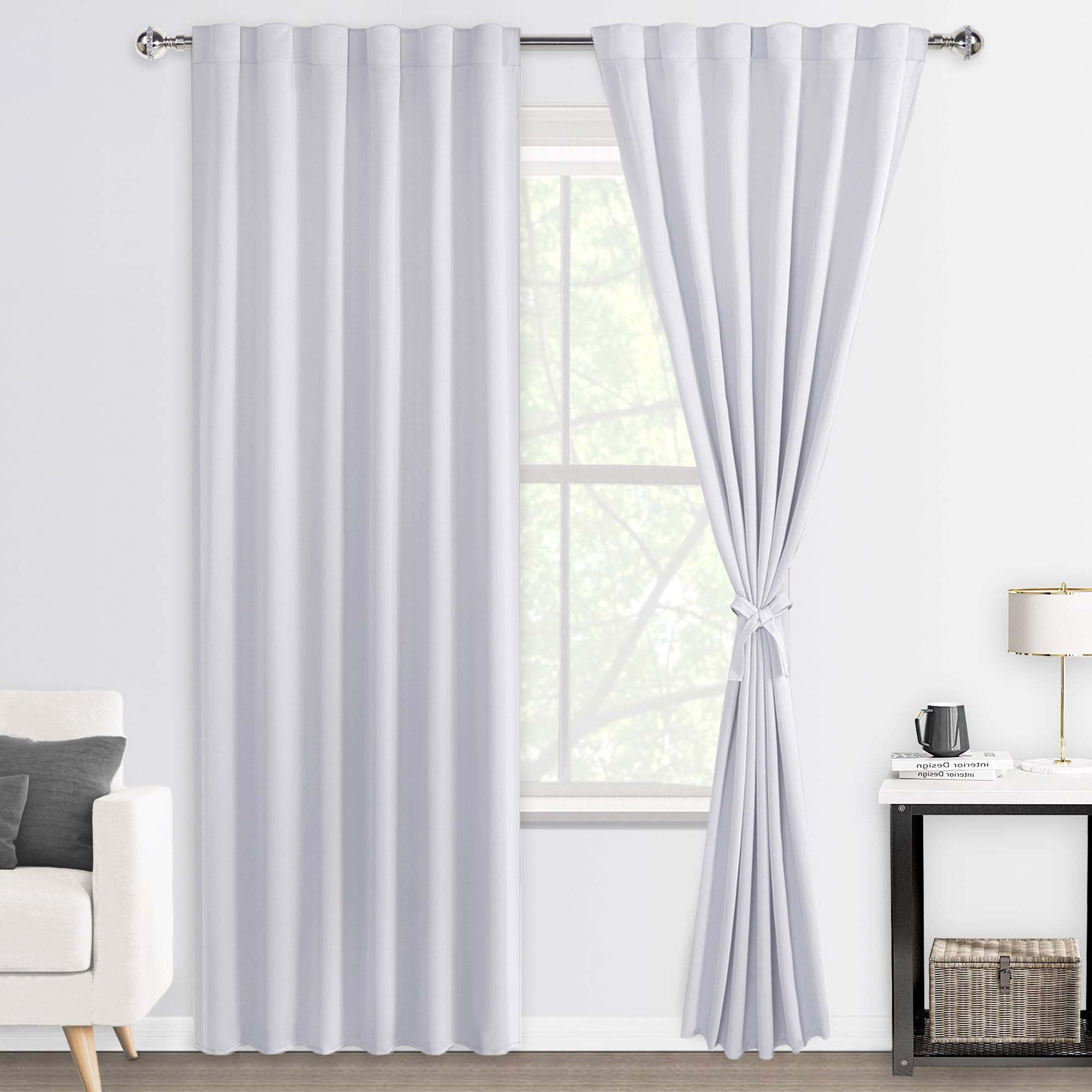 DWCN Blackout Curtains with Tiebacks, Rod Pocket/Back Tab, Set of 2 Panels