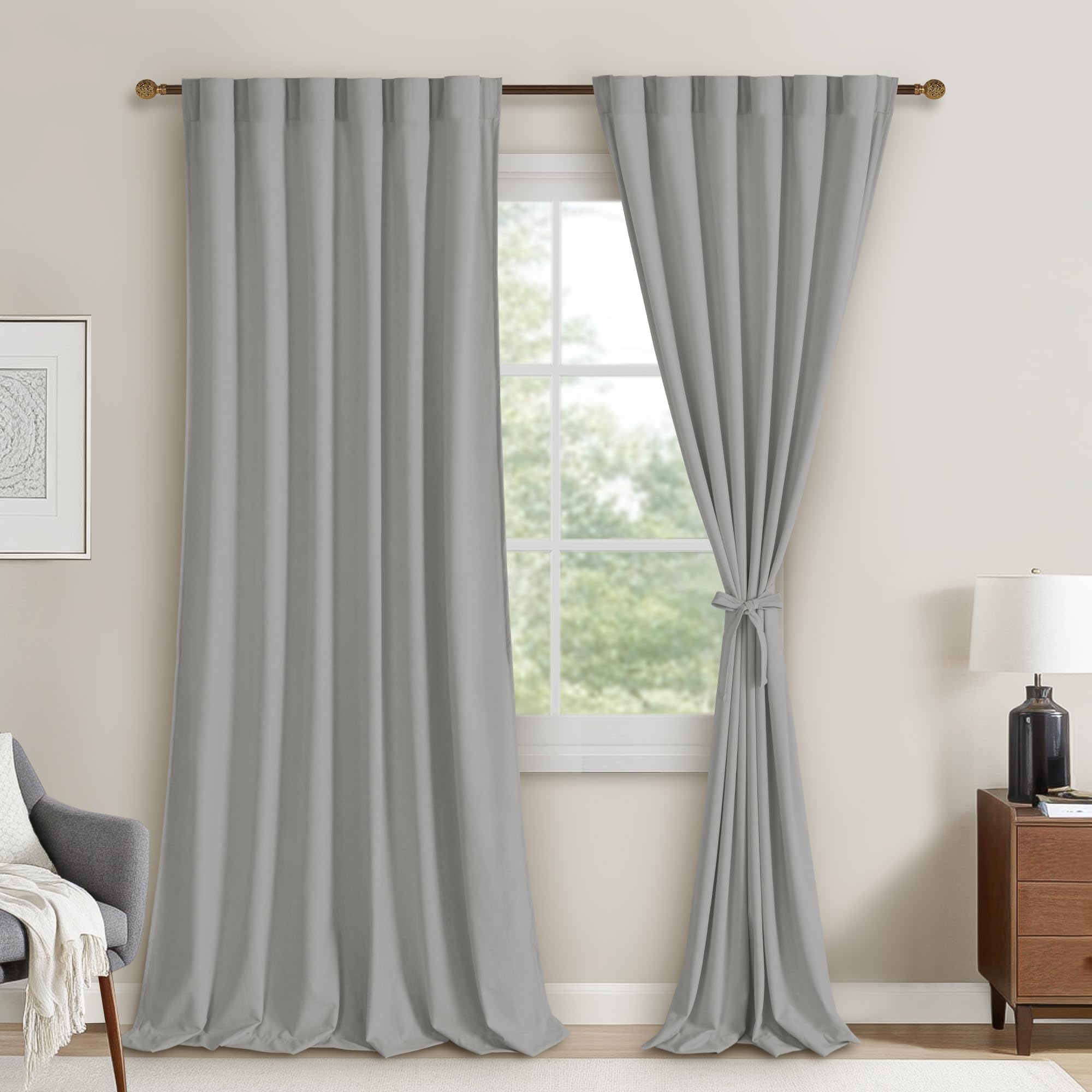 DWCN Velvet Curtains, 2 Panels - Rod Pocket and Back Tab
