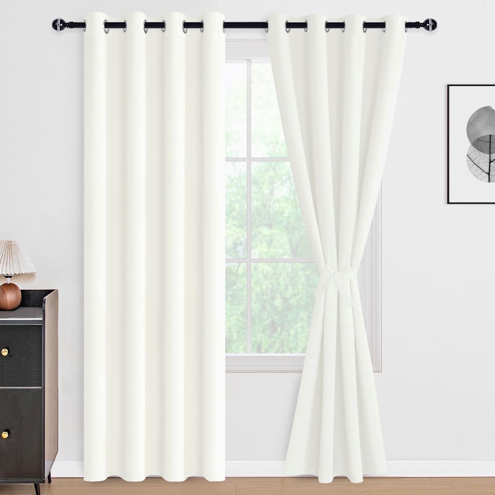 DWCN 100% Blackout Curtains with Tiebacks, Set of 2 Panels