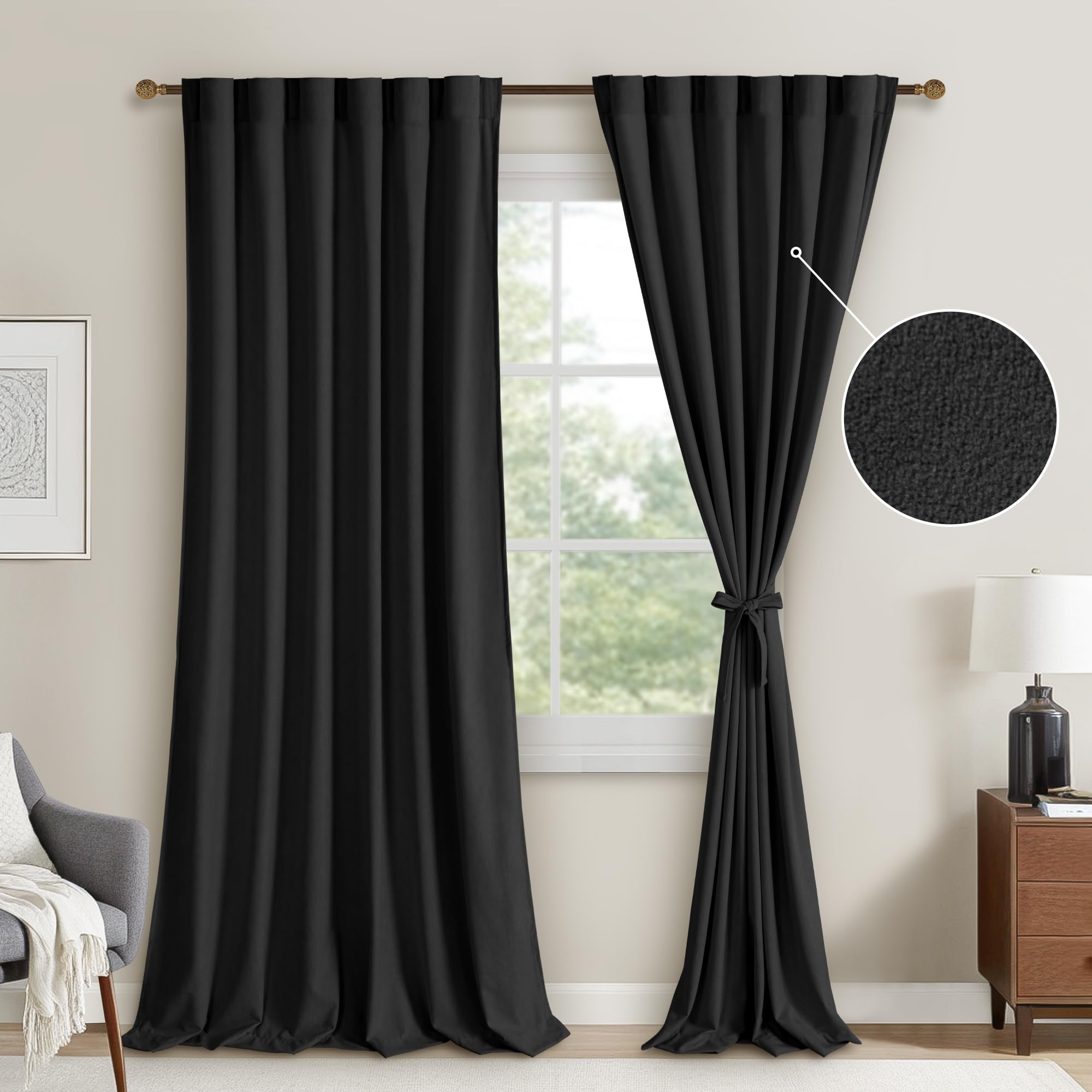 DWCN Velvet Curtains, 2 Panels - Rod Pocket and Back Tab