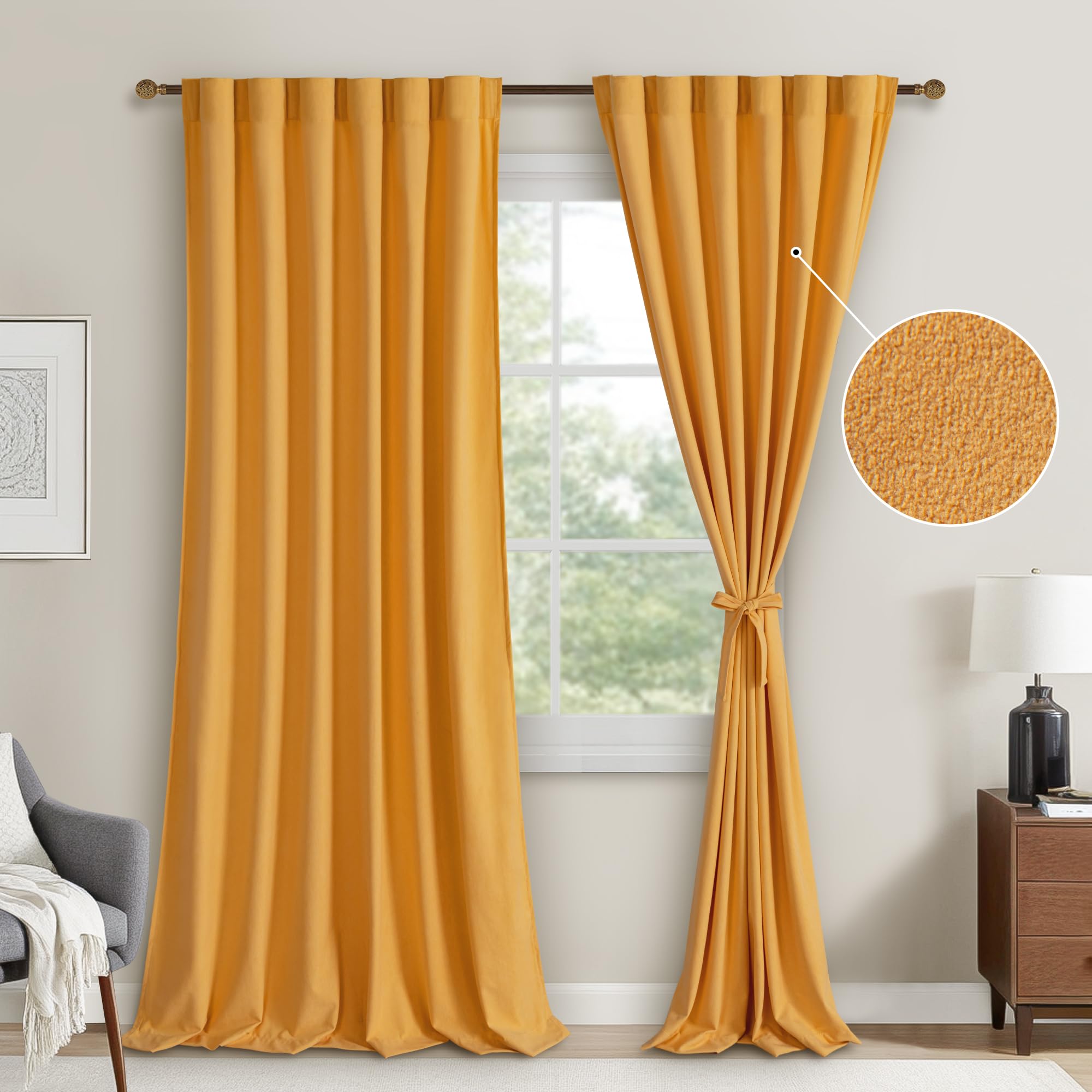 DWCN Velvet Curtains, 2 Panels - Rod Pocket and Back Tab