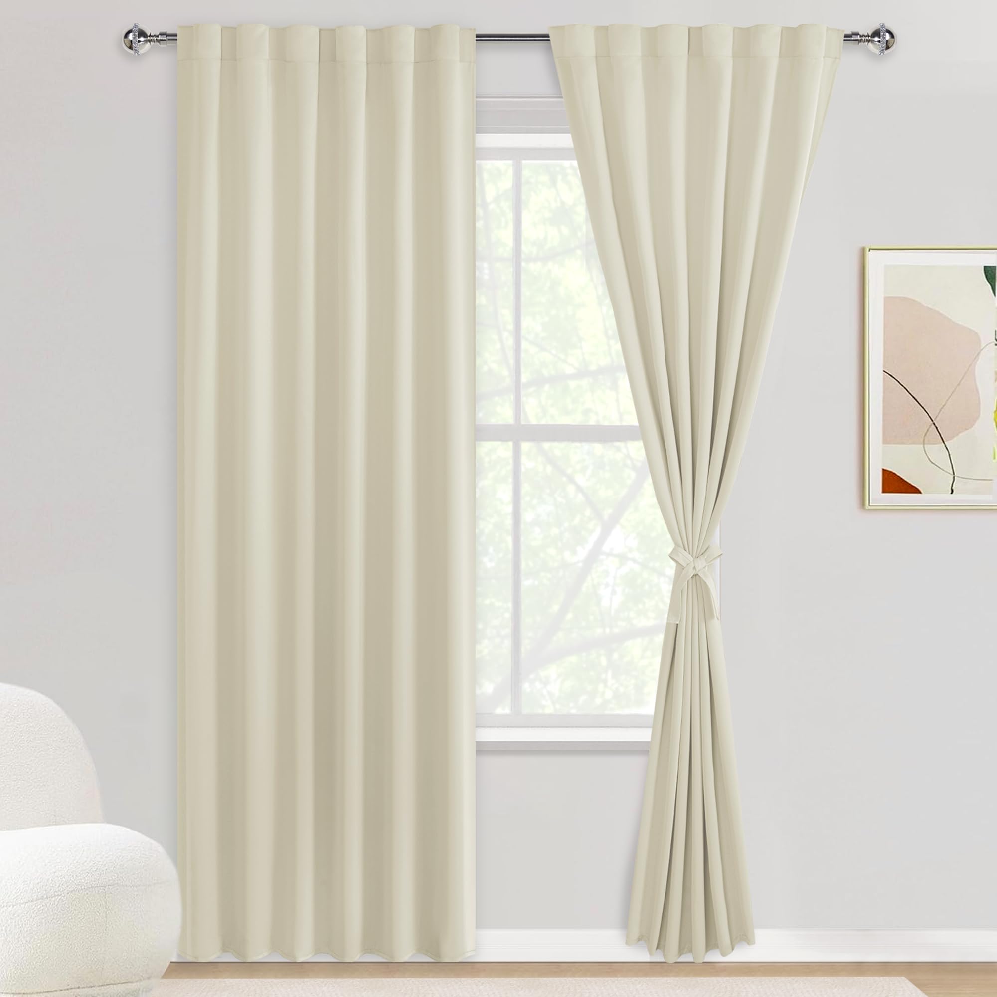 DWCN Blackout Curtains with Tiebacks, Rod Pocket/Back Tab, Set of 2 Panels
