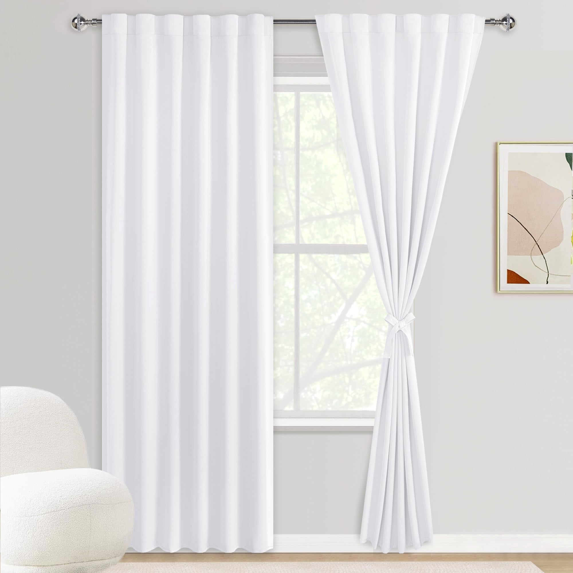 DWCN Blackout Curtains with Tiebacks, Rod Pocket/Back Tab, Set of 2 Panels