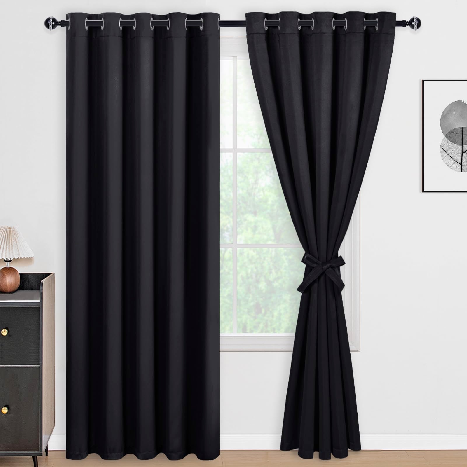 DWCN 100% Blackout Curtains with Tiebacks, Set of 2 Panels
