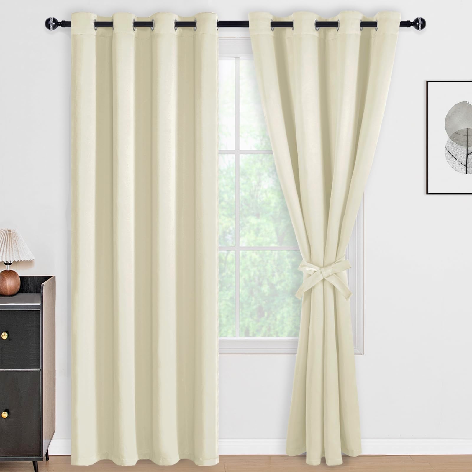DWCN 100% Blackout Curtains with Tiebacks, Set of 2 Panels