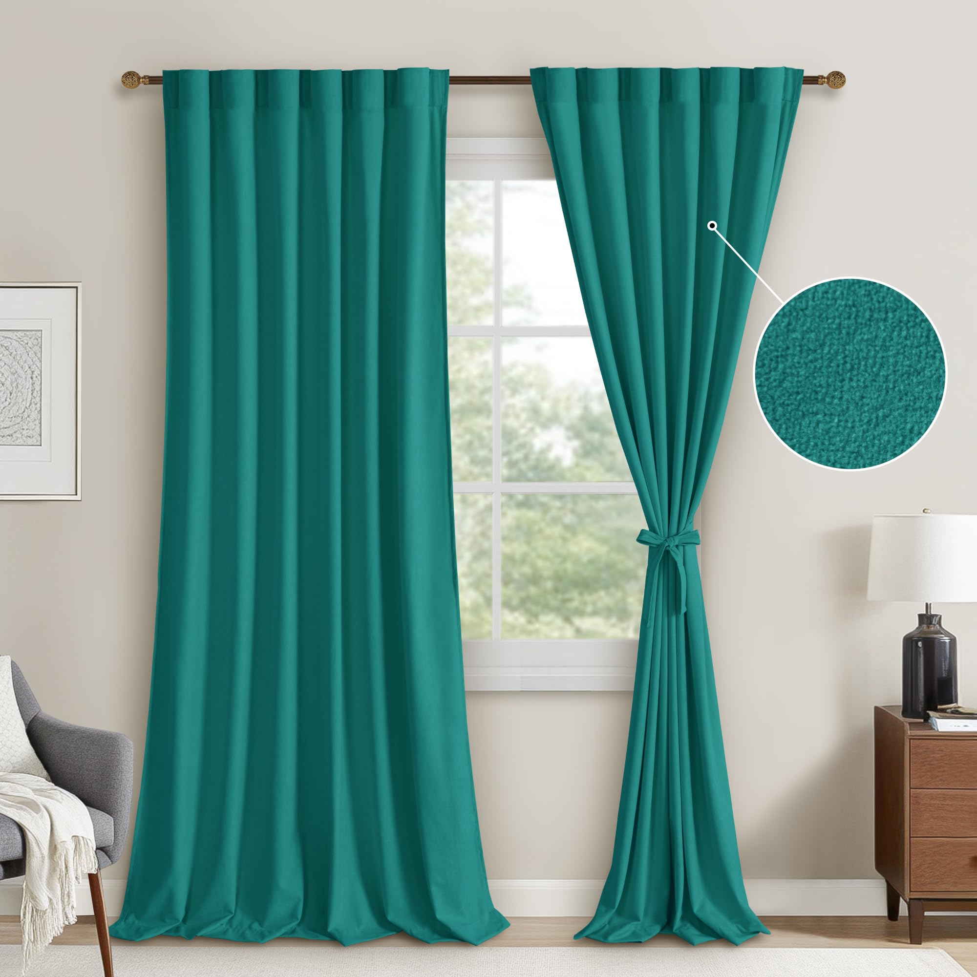 DWCN Velvet Curtains, 2 Panels - Rod Pocket and Back Tab