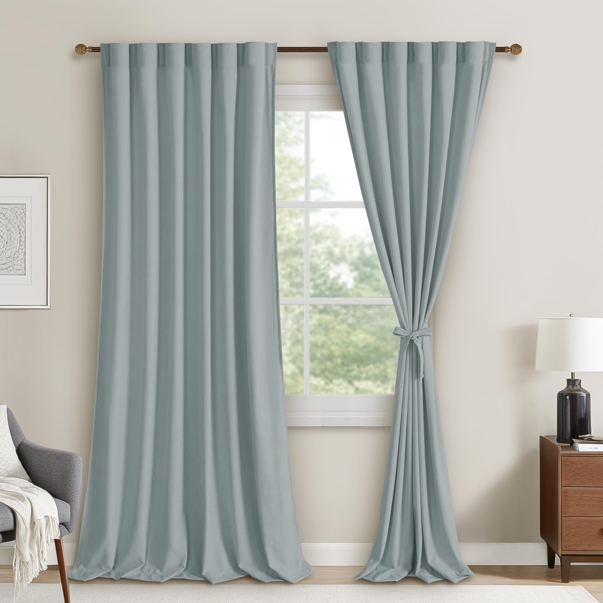 DWCN Velvet Curtains, 2 Panels - Rod Pocket and Back Tab