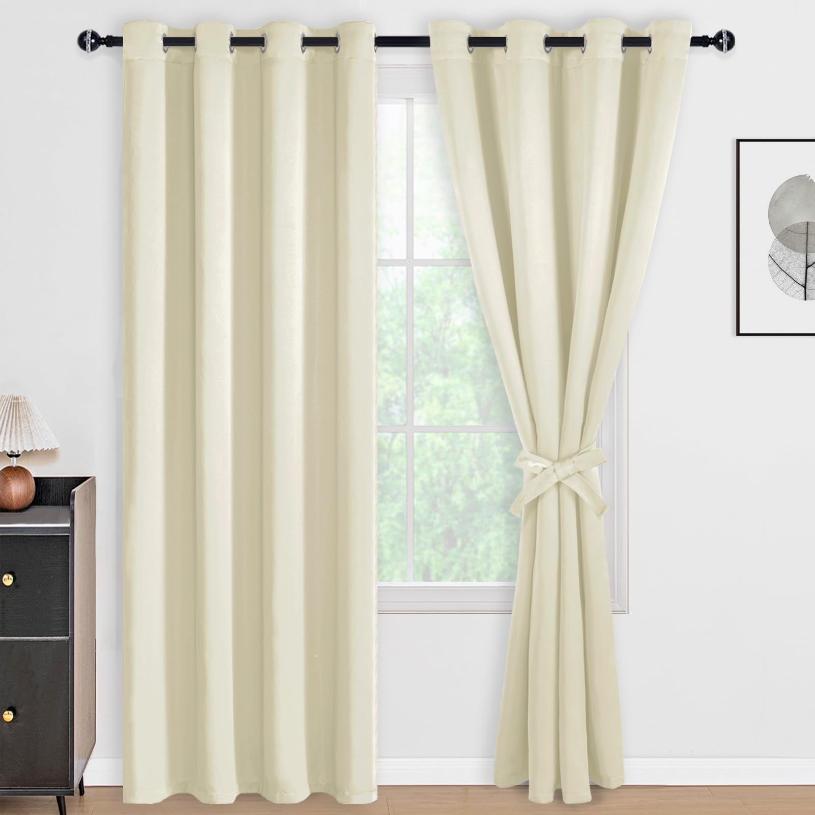 DWCN 100% Blackout Curtains with Tiebacks, Set of 2 Panels