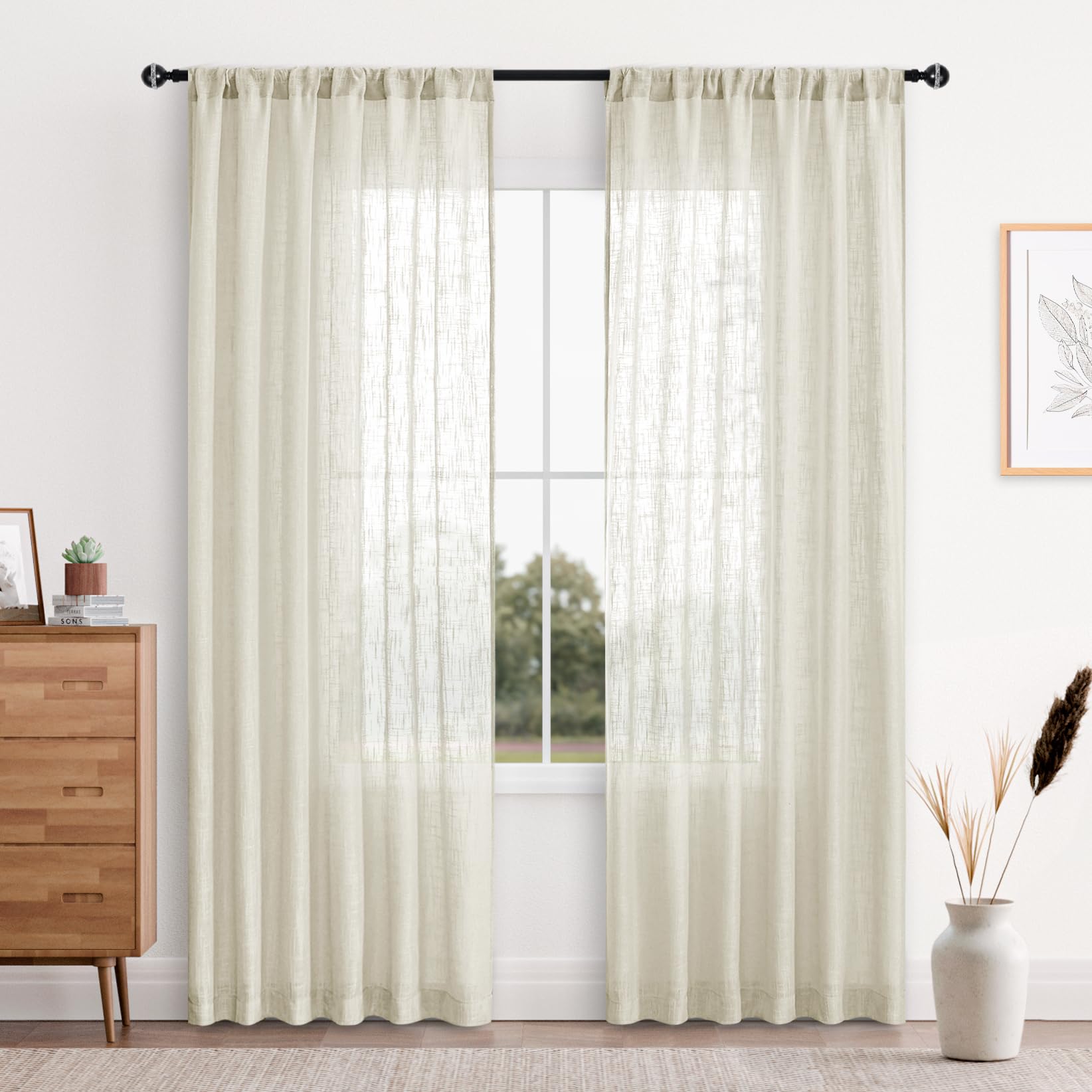 Custom Curtains: Linen Sheer Curtains, Set of 2 Panels