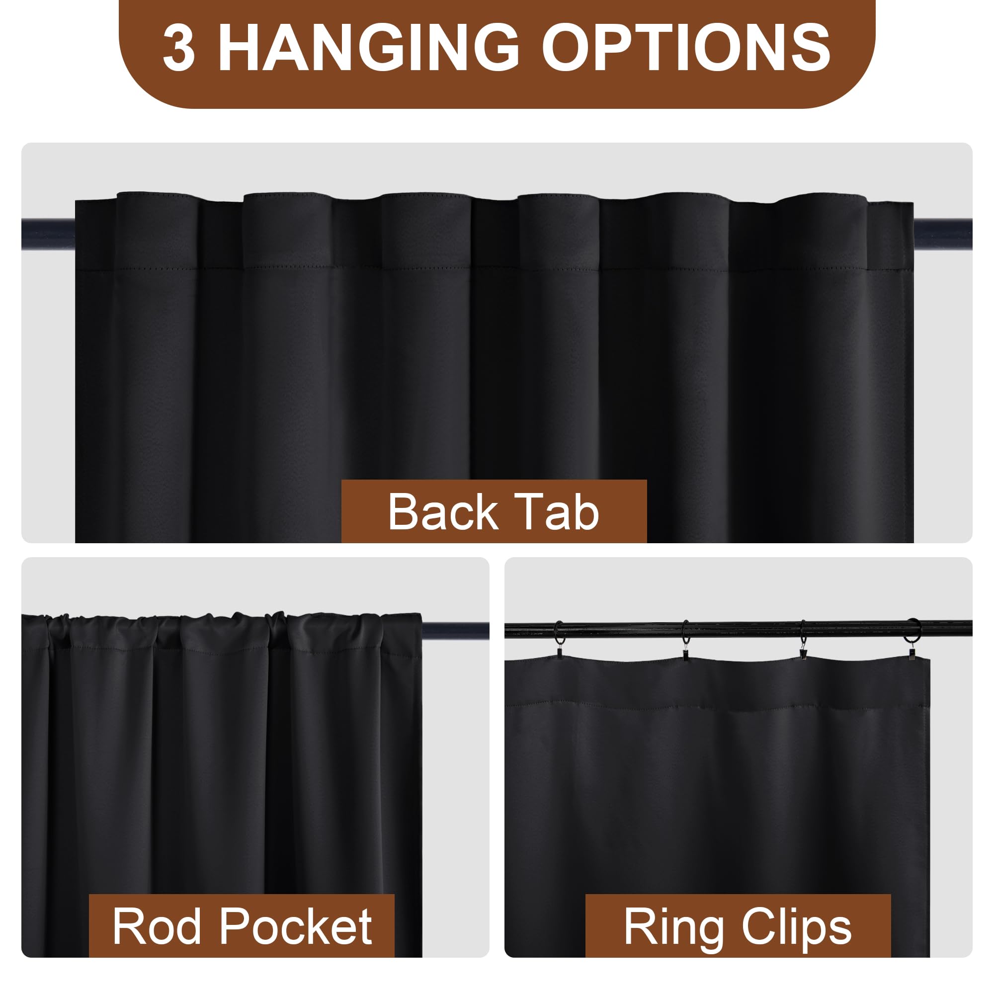 DWCN Blackout Curtains with Tiebacks, Rod Pocket/Back Tab, Set of 2 Panels